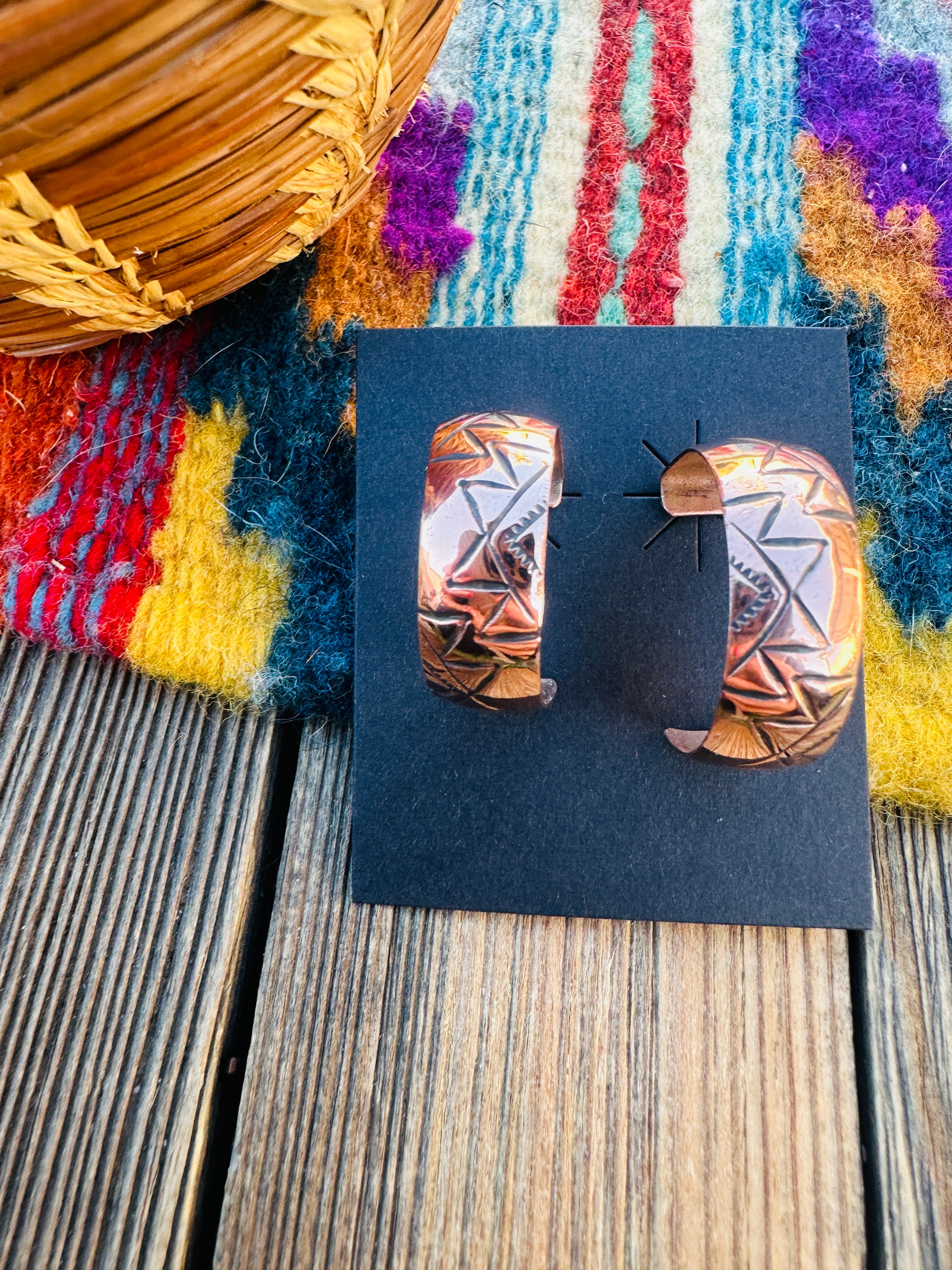 Hand Stamped Copper Hoop Earrings