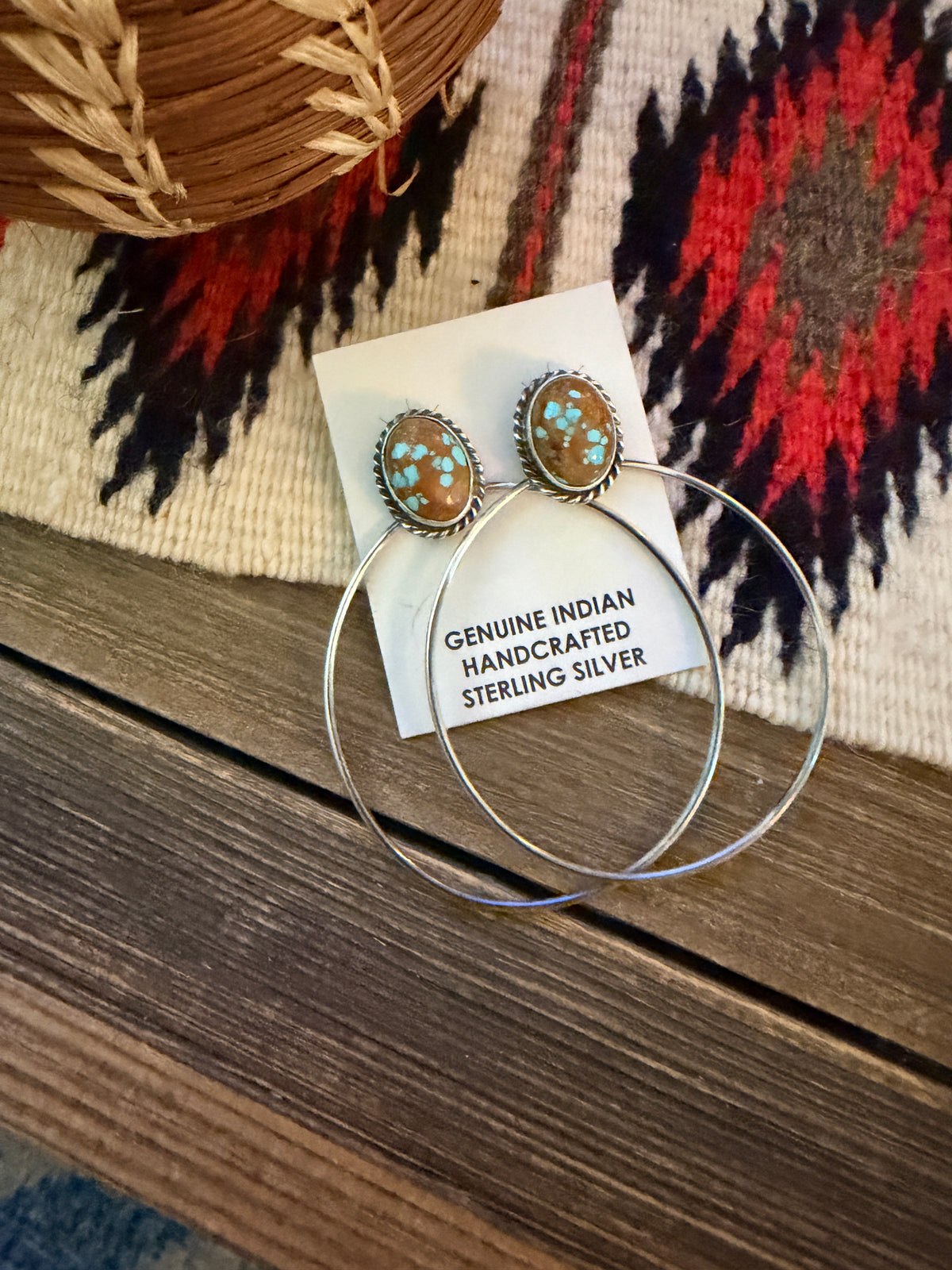 Handcrafted Number 8 Turquoise & Sterling Silver Hoop Earrings by Elouise Kee