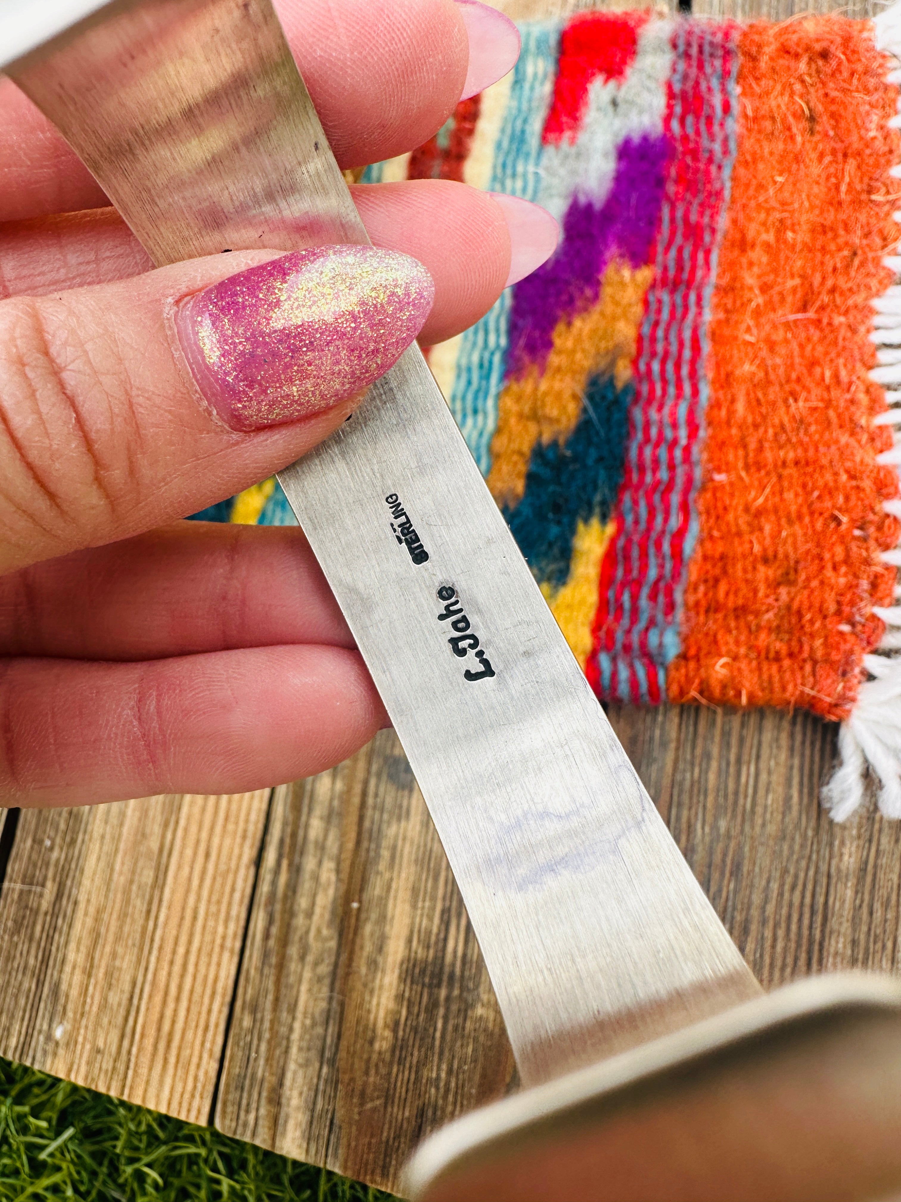 Hand Stamped Sterling Silver Cuff Bracelet by Leander Tahe