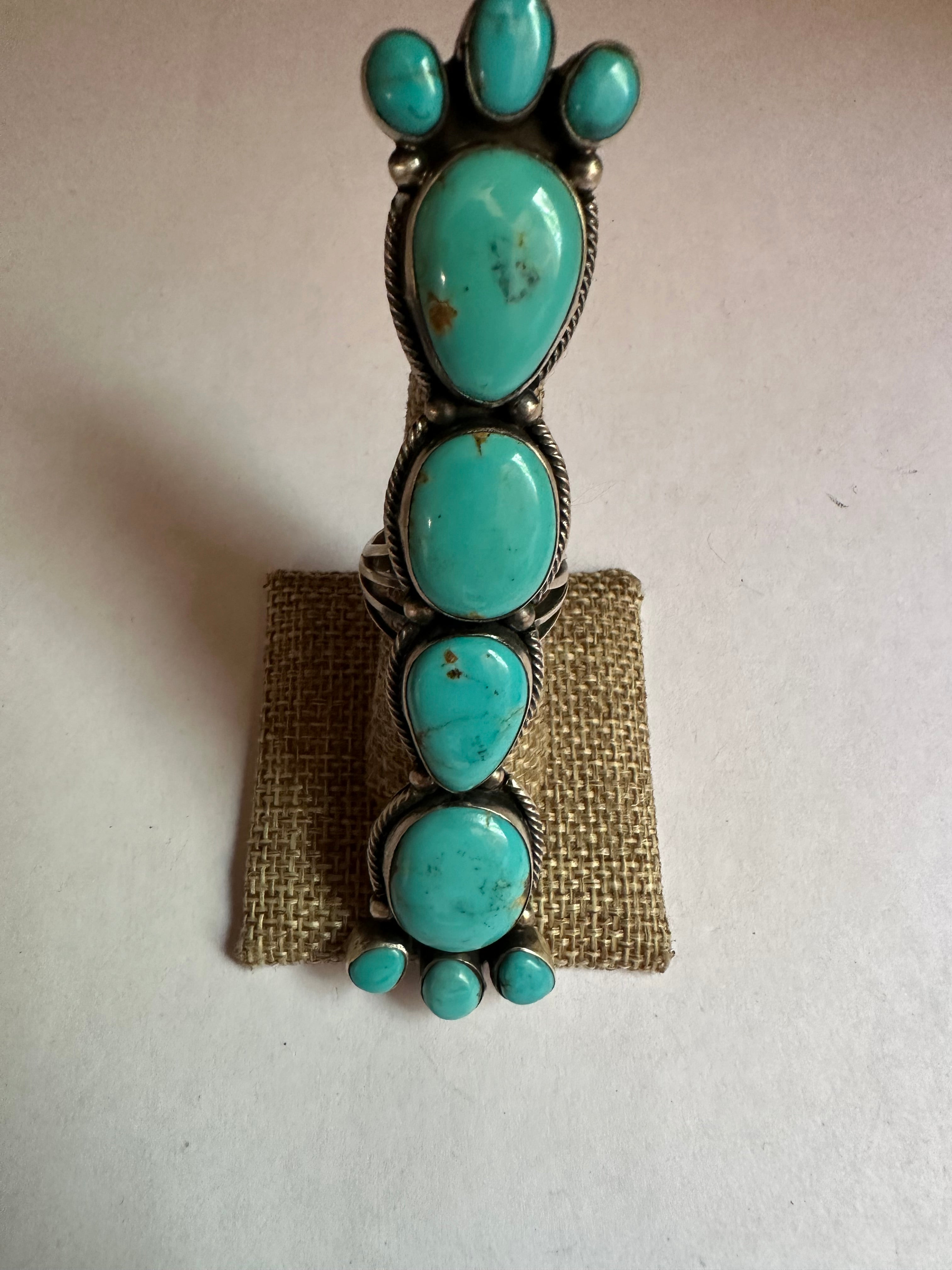 Handcrafted Turquoise & Sterling Silver Ring Signed RB
