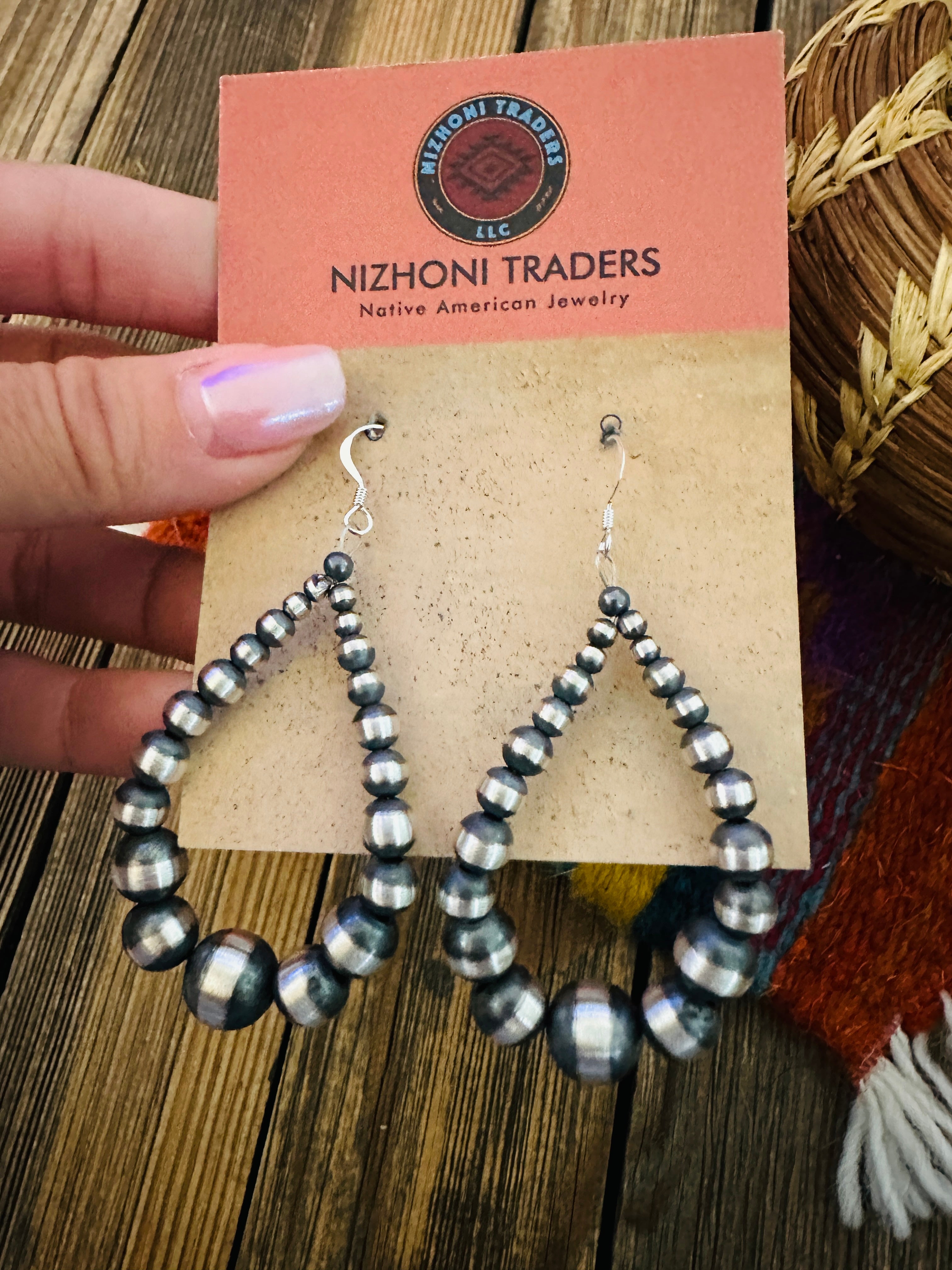 Handcrafted Sterling Silver Pearl Beaded Dangle Hoop Earrings