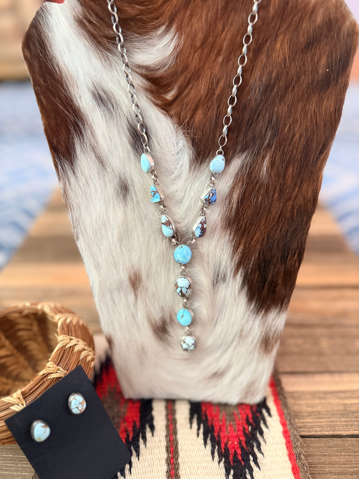 Handcrafted Golden Hills Turquoise & Sterling Silver Necklace and Earring Set by Larry Kaye