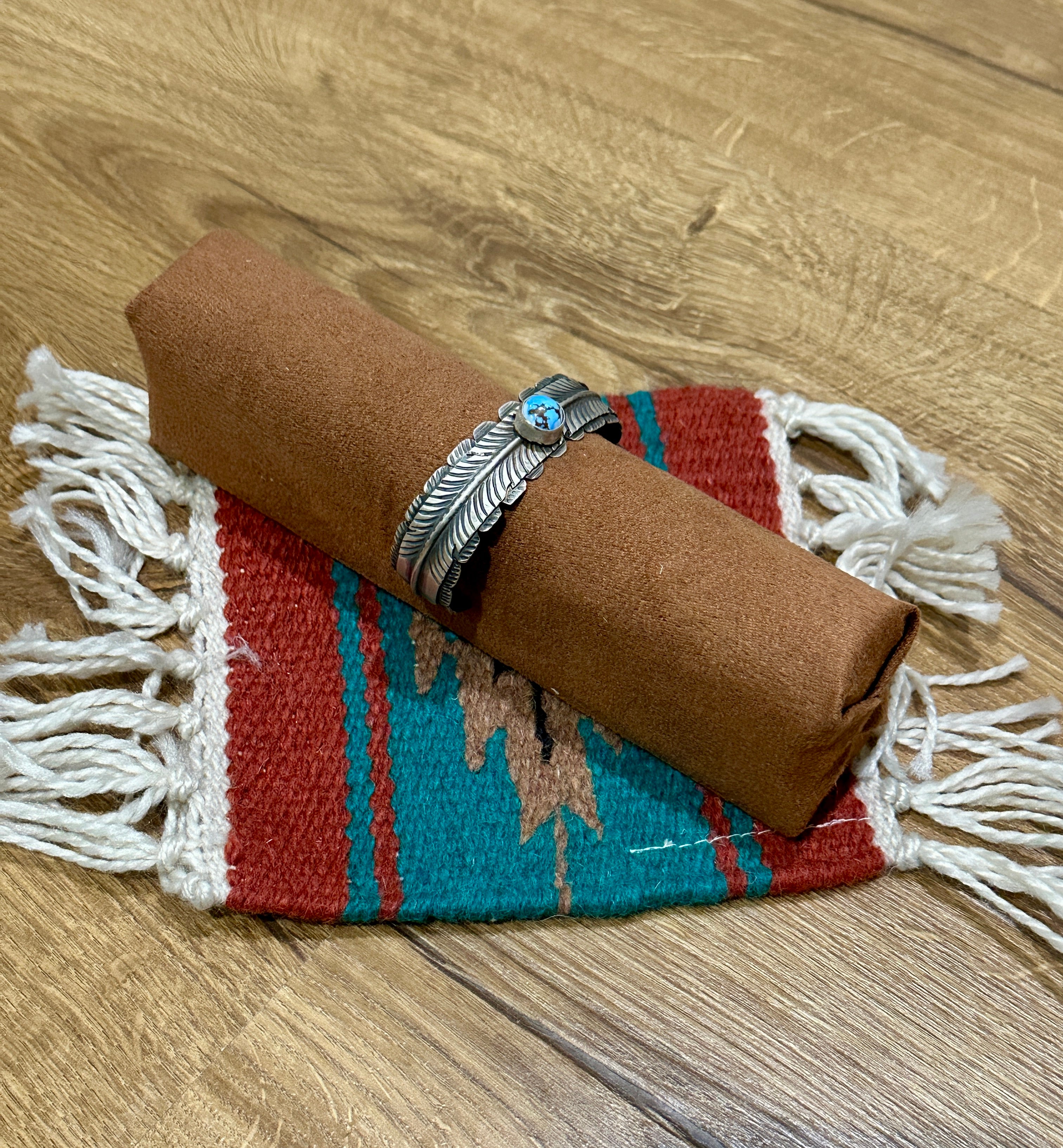 Handcrafted Golden Hills Turquoise & Sterling Silver Feather Cuff Bracelet