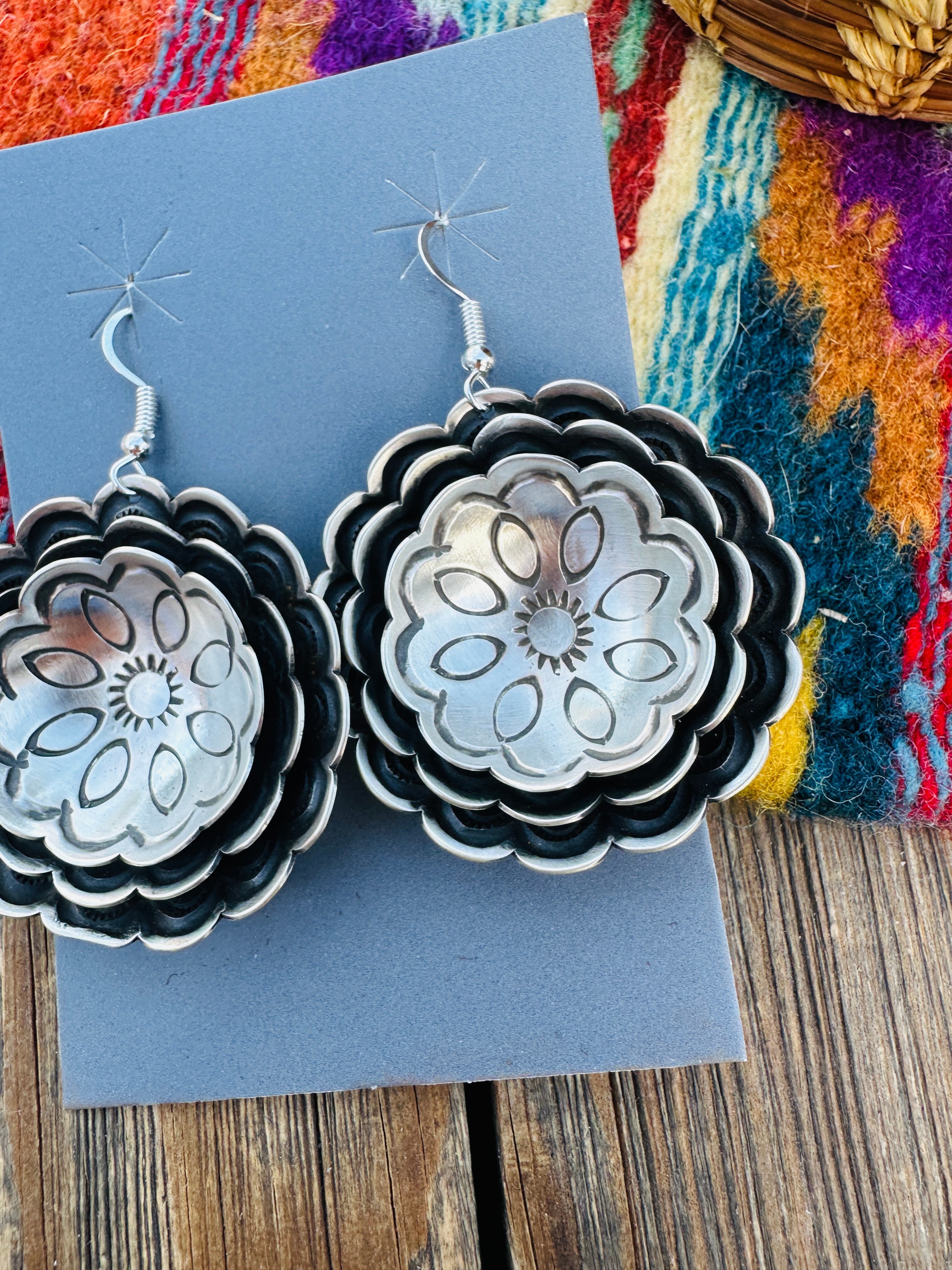 Handcrafted Sterling Silver Concho Dangle Earrings by Leander Tahe