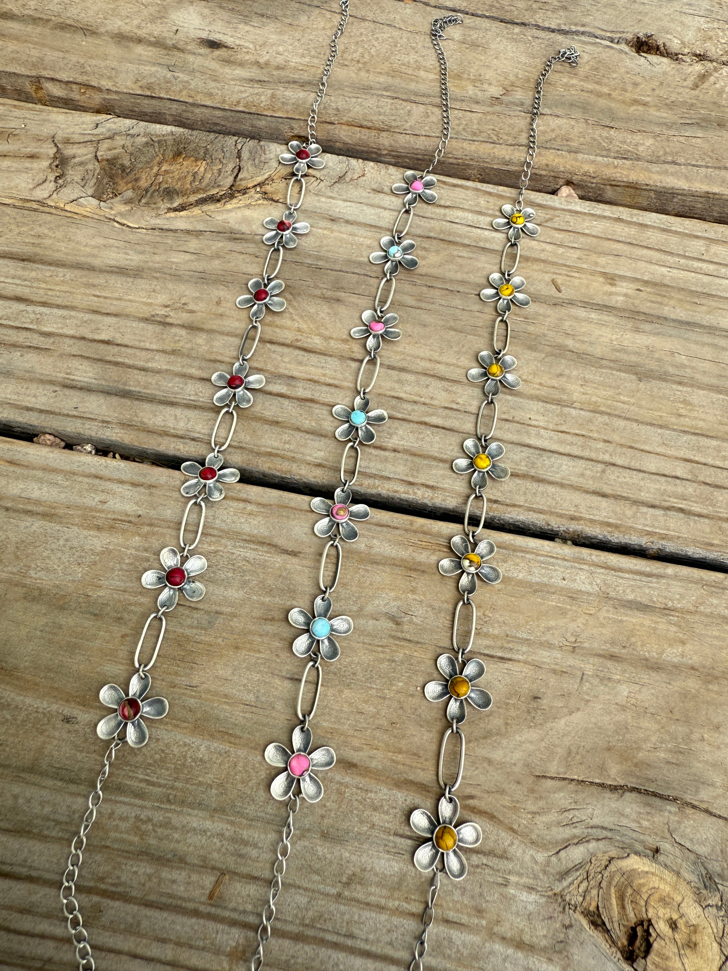 Handmade Sterling Silver Daisy Necklace Earrings & Bracelet Set Signed Nizhoni