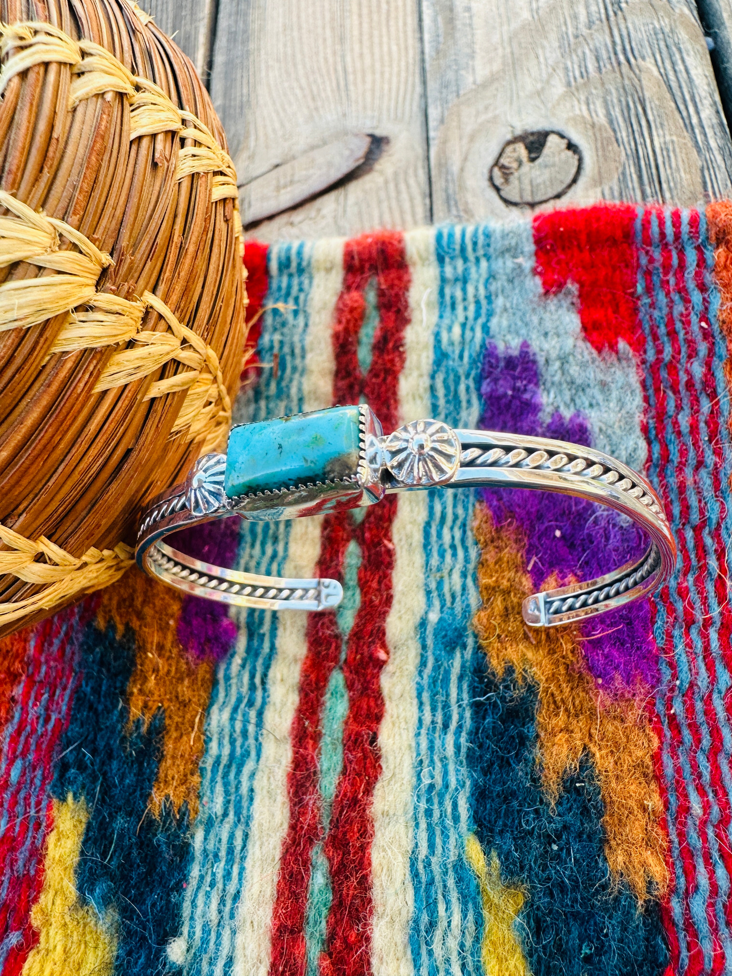 Handcrafted Turquoise & Sterling Silver Stacker Cuff Bracelet