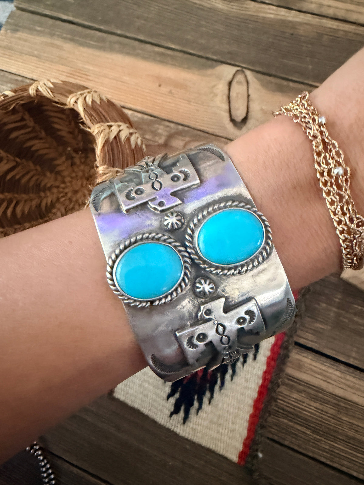 Handcrafted Turquoise & Sterling Silver Cuff Bracelet by Larry Kaye