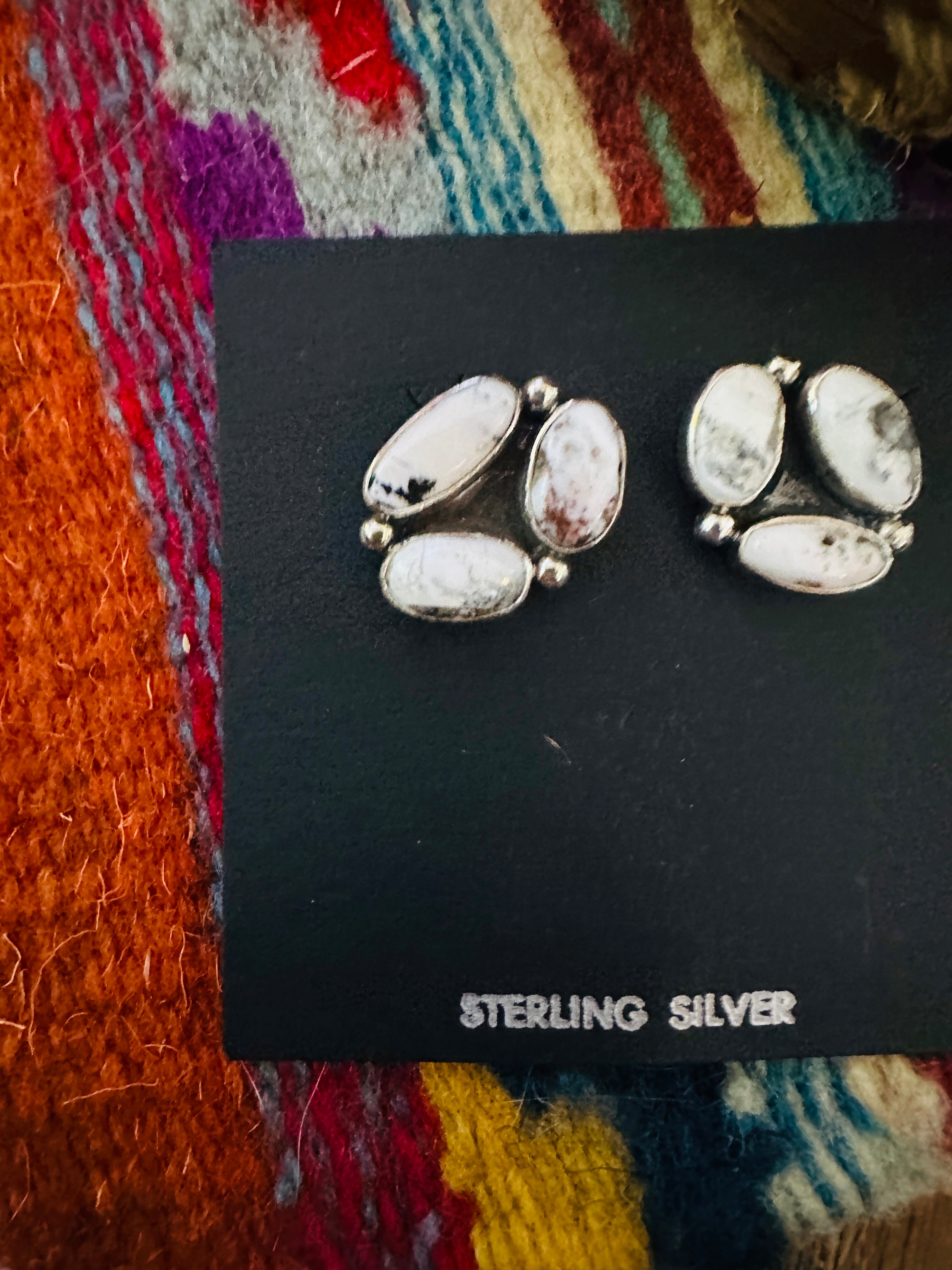 Handcrafted White Buffalo & Sterling Silver Cluster Post Earrings