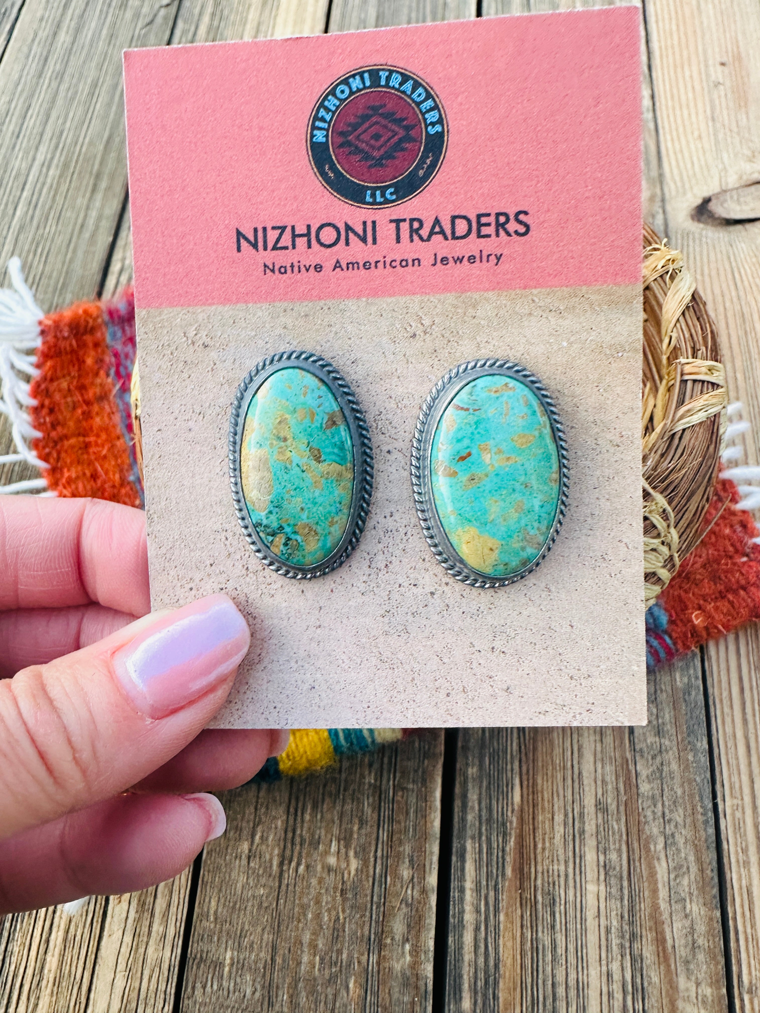 Handcrafted Sterling Silver & Royston Turquoise Post Earrings