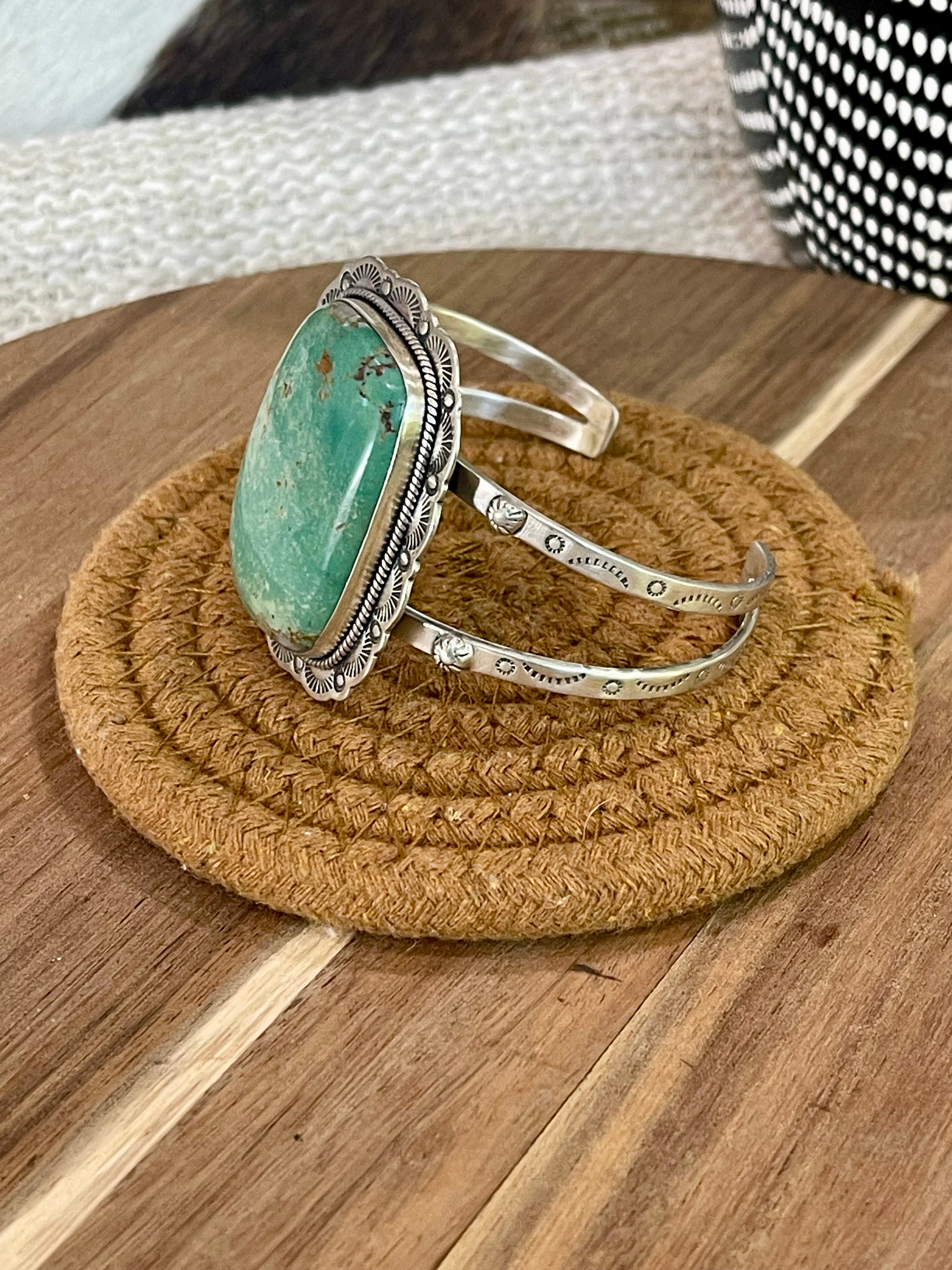 Gorgeous Handmade Sterling Silver & Royston Turquoise Cuff Bracelet