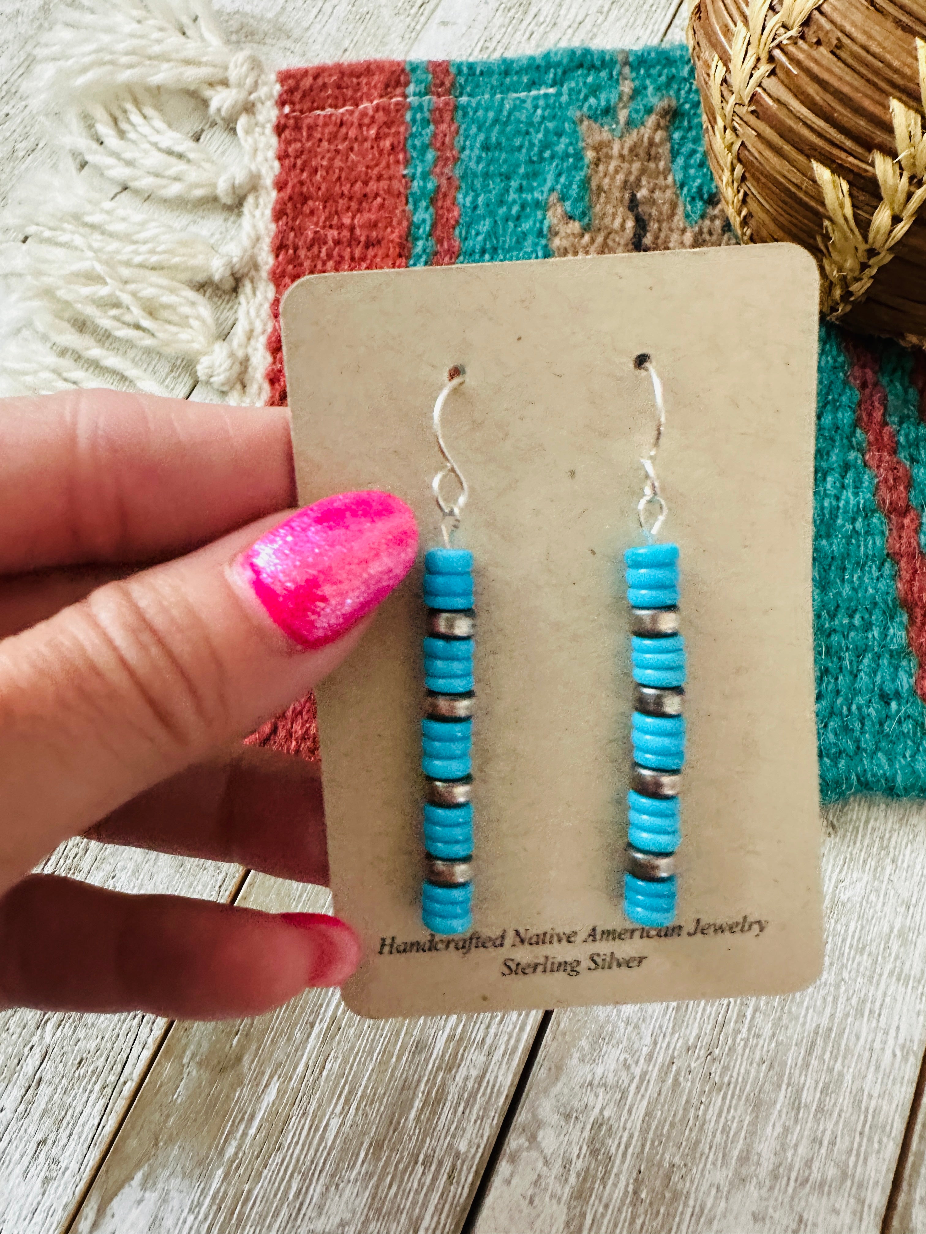 Handcrafted Turquoise & Sterling Silver Beaded Dangle Earrings