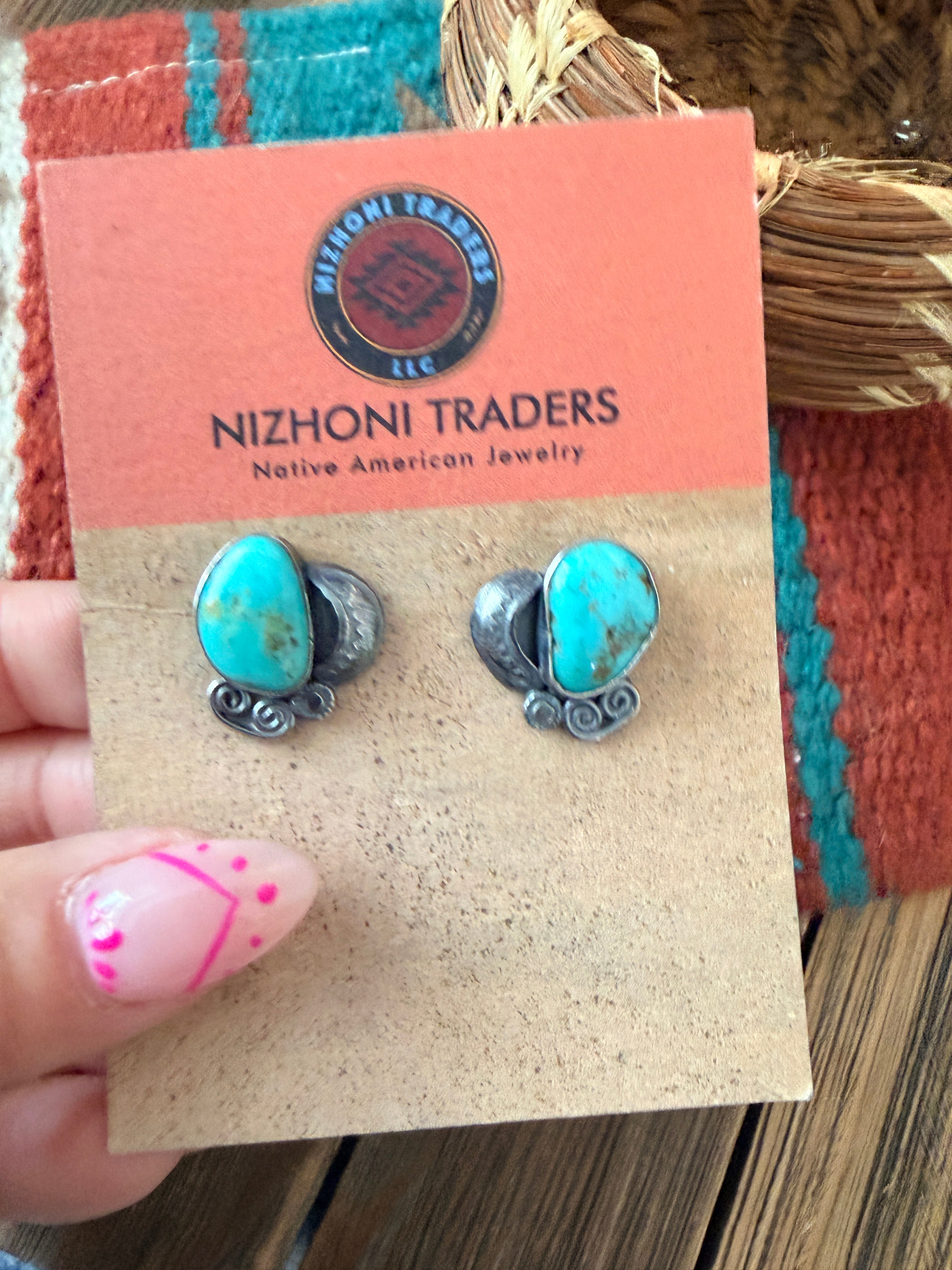 Handcrafted Turquoise & Sterling Silver Stud Earrings by Jacqueline Silver