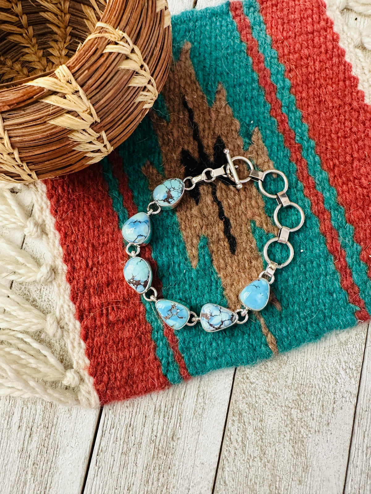 Handcrafted Golden Hills Turquoise & Sterling Silver Link Bracelet