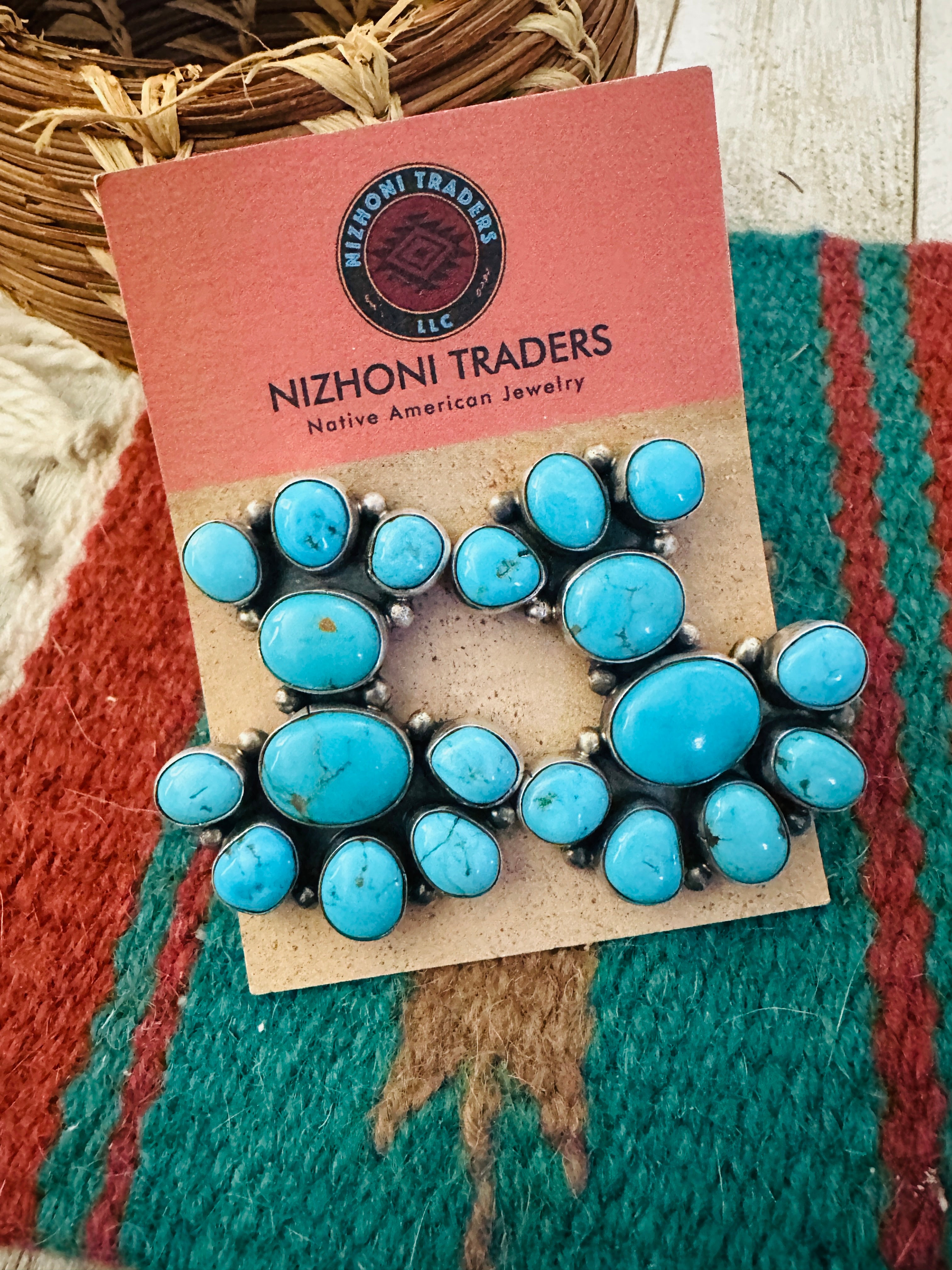 Handcrafted Turquoise And Sterling Silver Cluster Dangle Earrings by Sheila Becenti