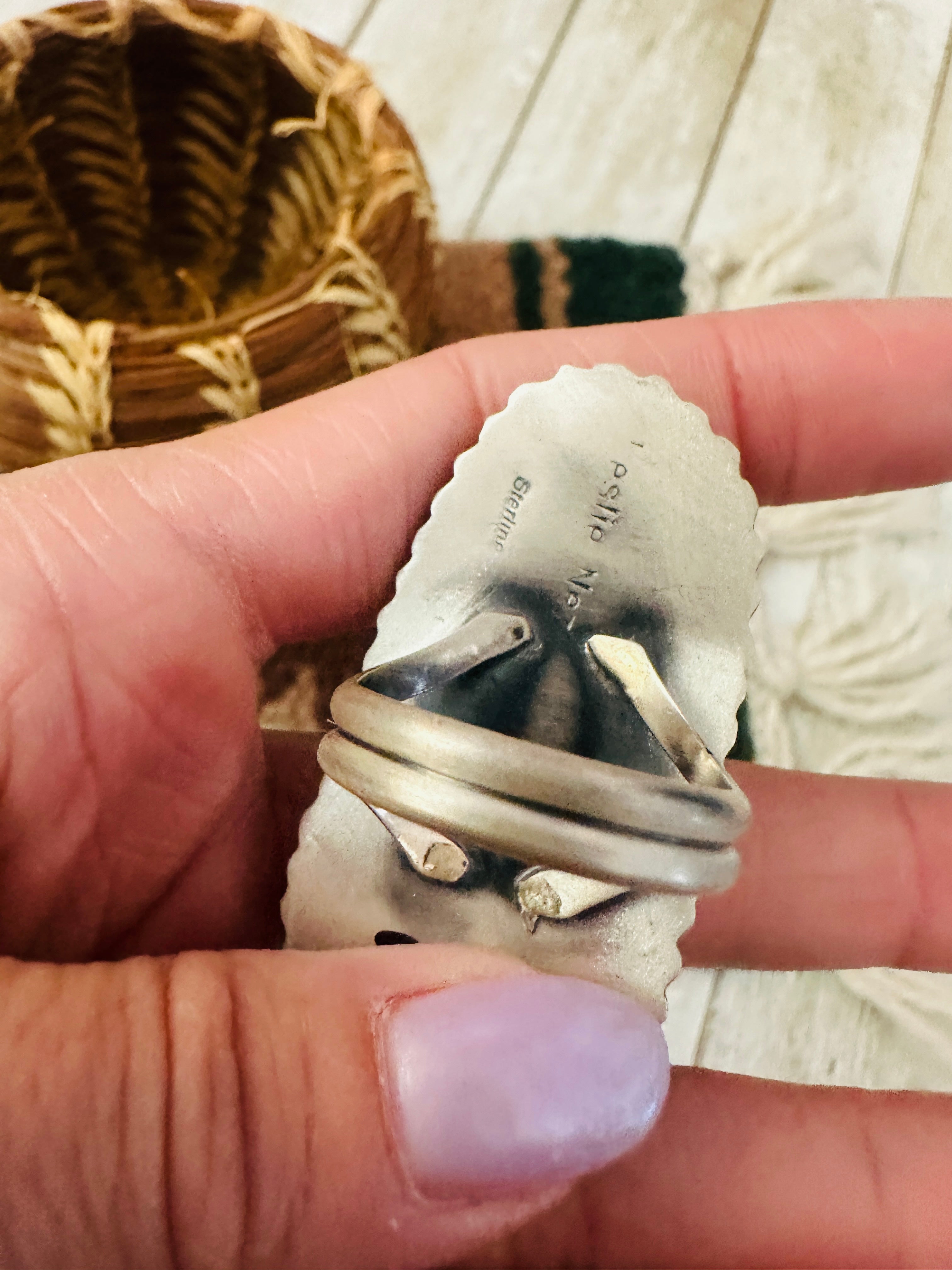 Hand Crafted Turquoise & Sterling Silver Ring Size 10 by Leslie Nez