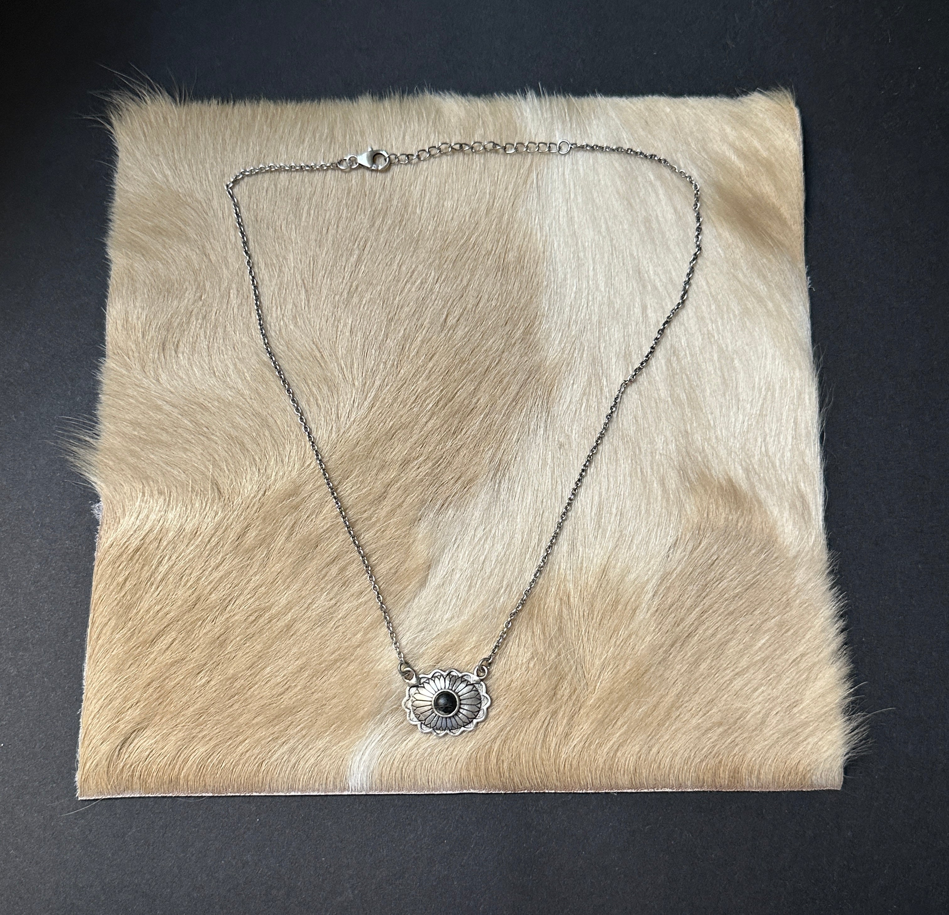 Handmade Sterling Silver White Buffalo Necklace Signed Nizhoni- more black