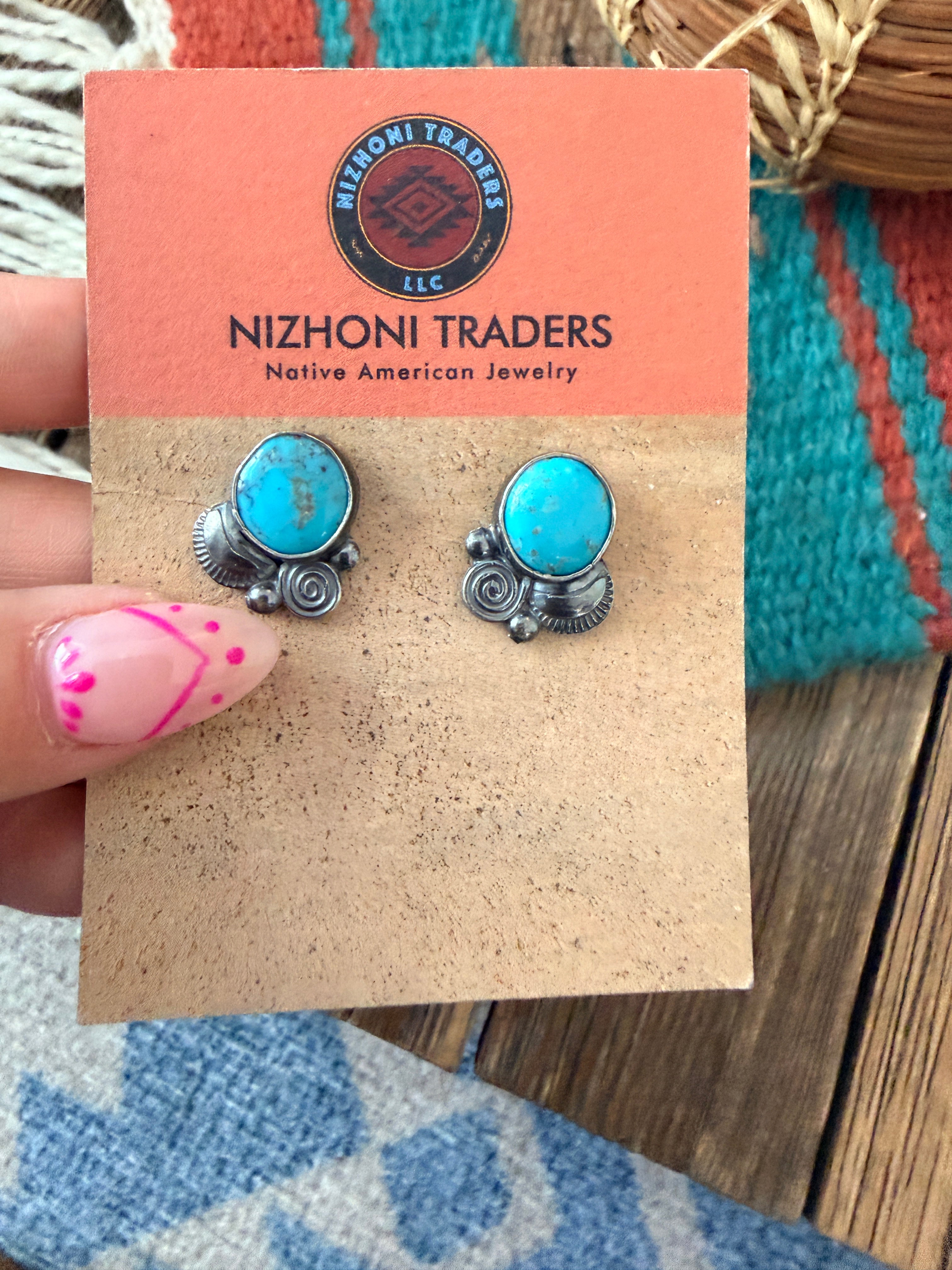 Handcrafted Turquoise And Sterling Silver Stud Earrings by Jacqueline Silver
