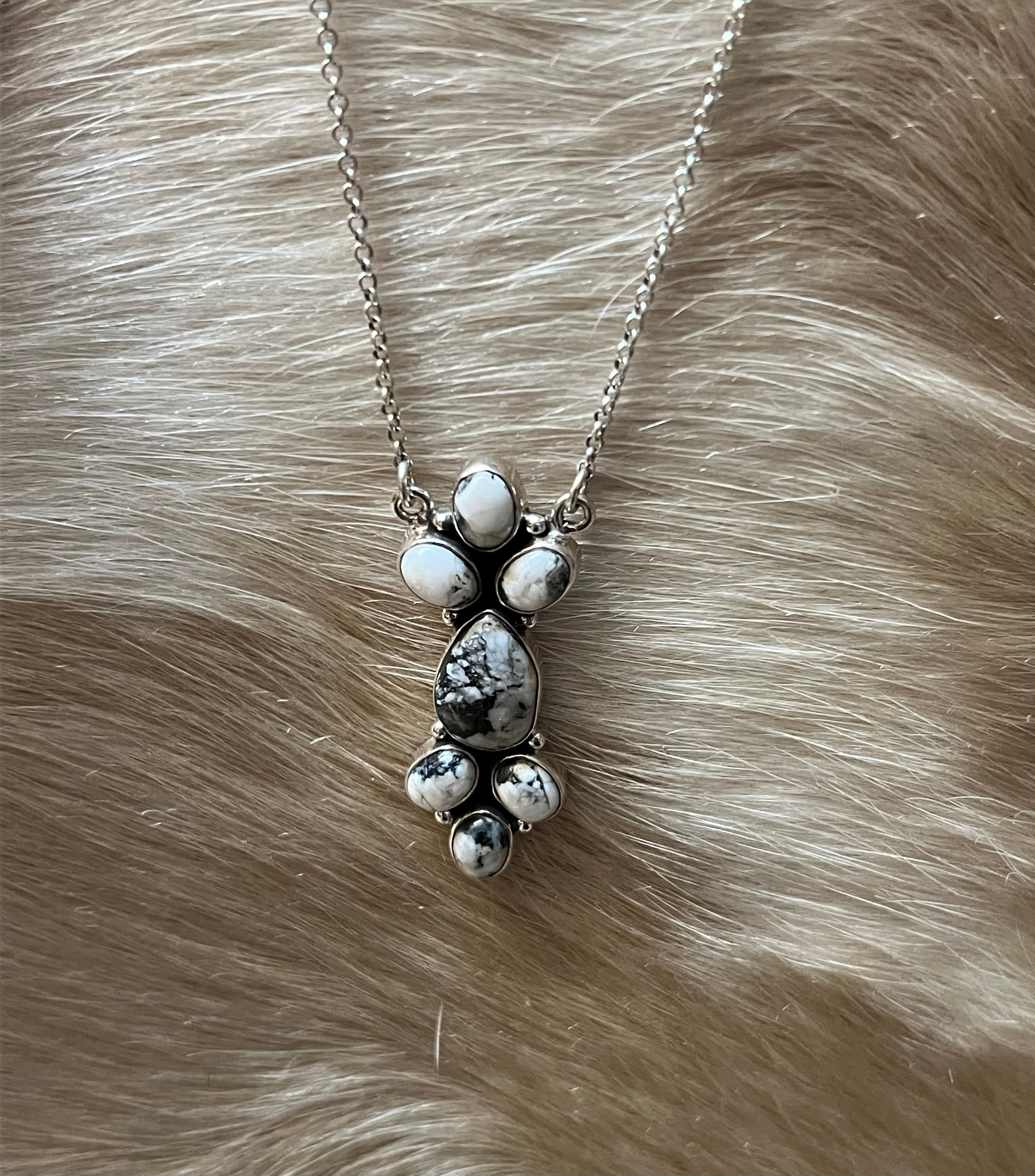 Handmade White Buffalo Sterling Silver Bar Necklace