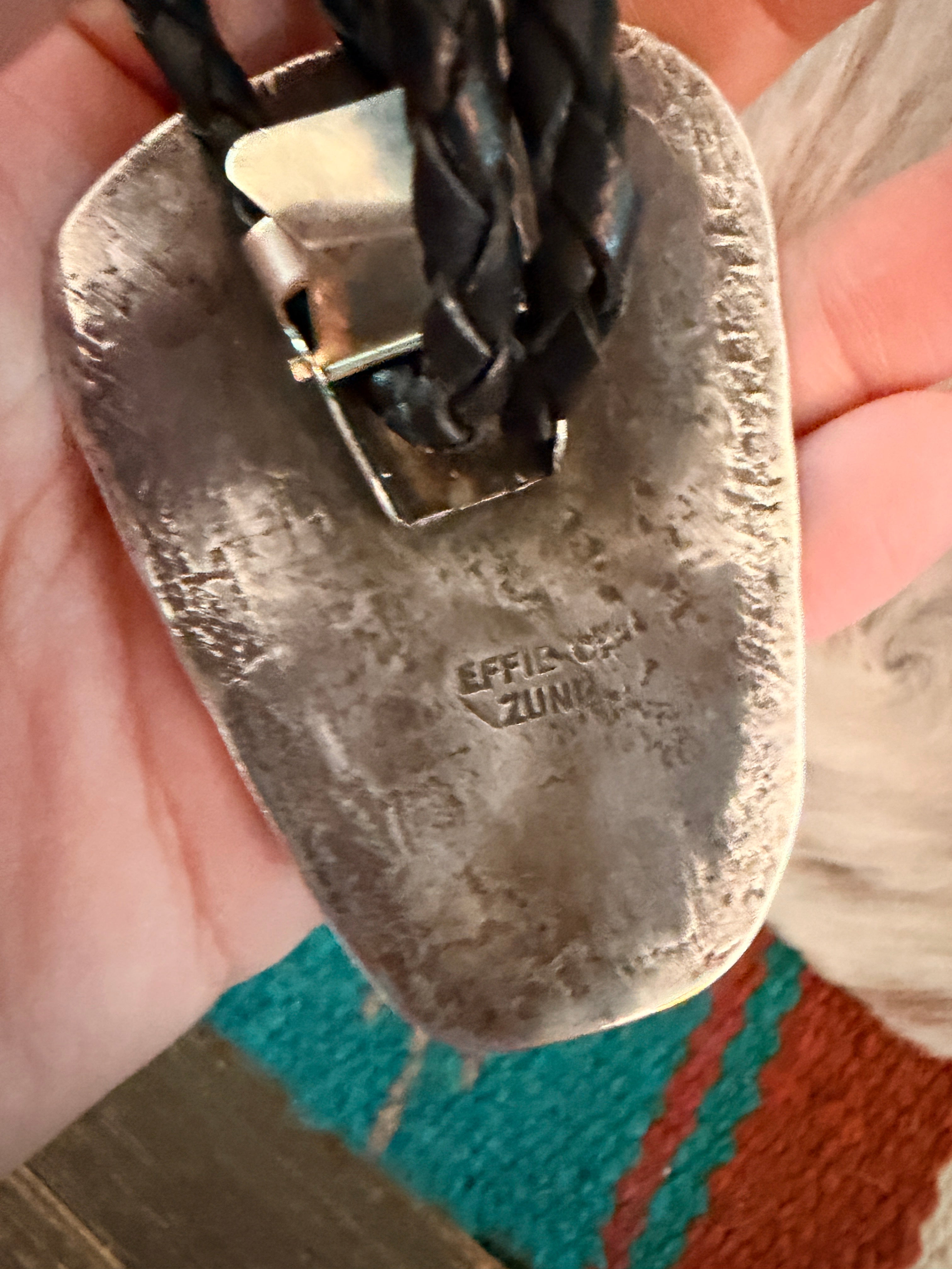 Handcrafted Vintage Old Pawn Sterling Silver & Turquoise Concho Bolo Tie by Effie Calavaza