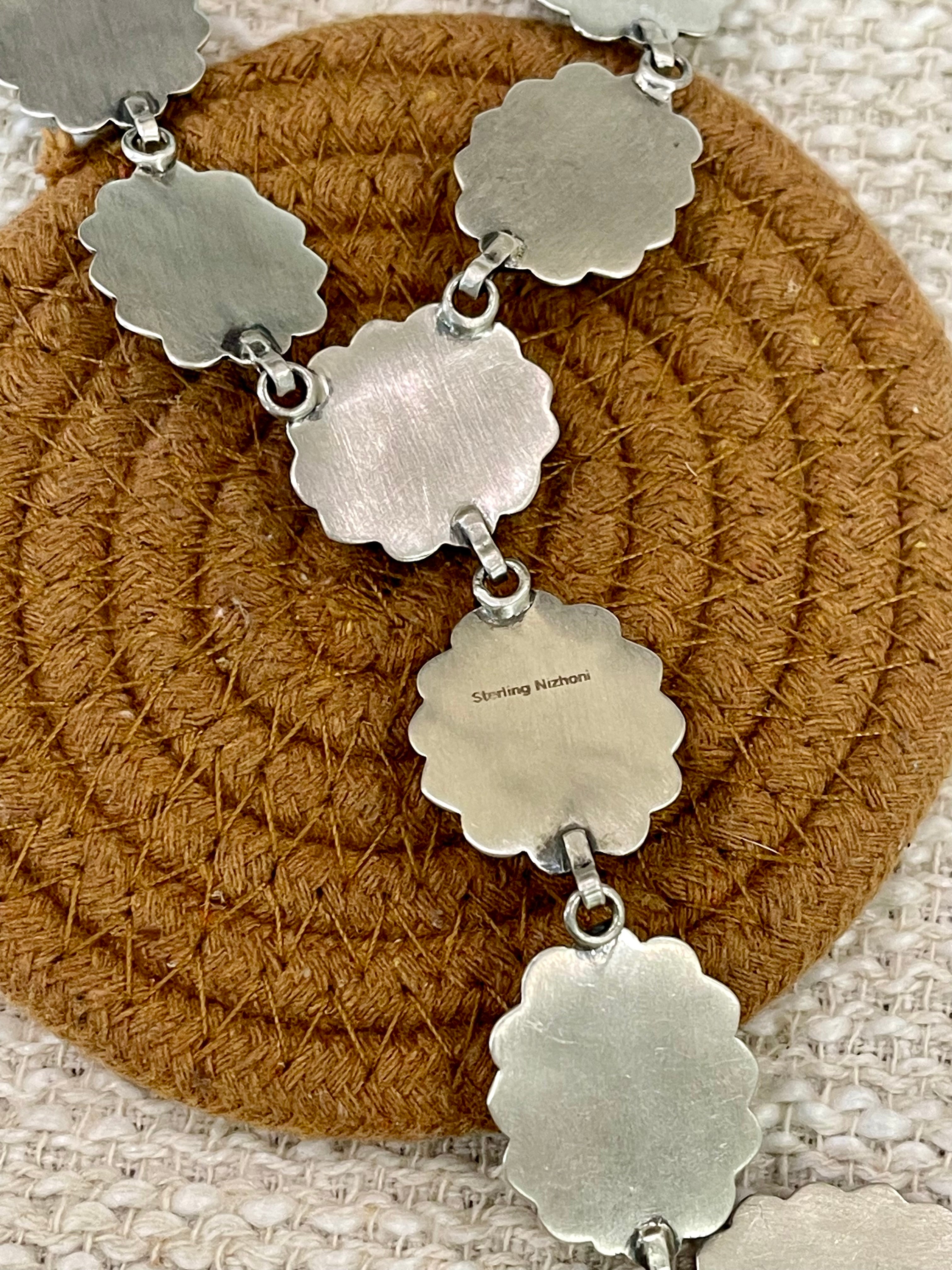 Handmade Sterling Silver Sonoran Mountain Turquoise Necklace with Signed Nizhoni