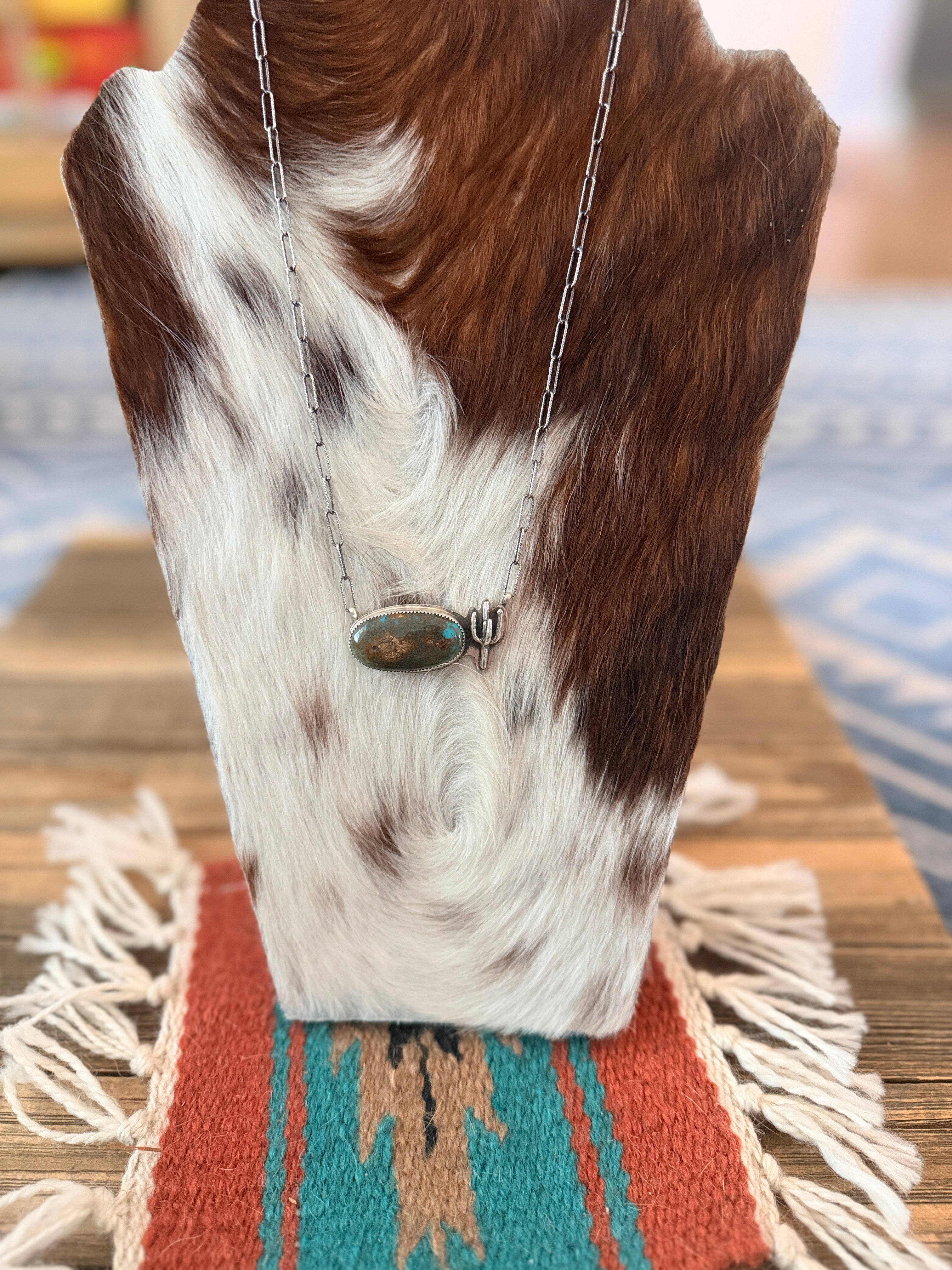 Handmade Sterling Silver & Royston Turquoise Cactus Necklace