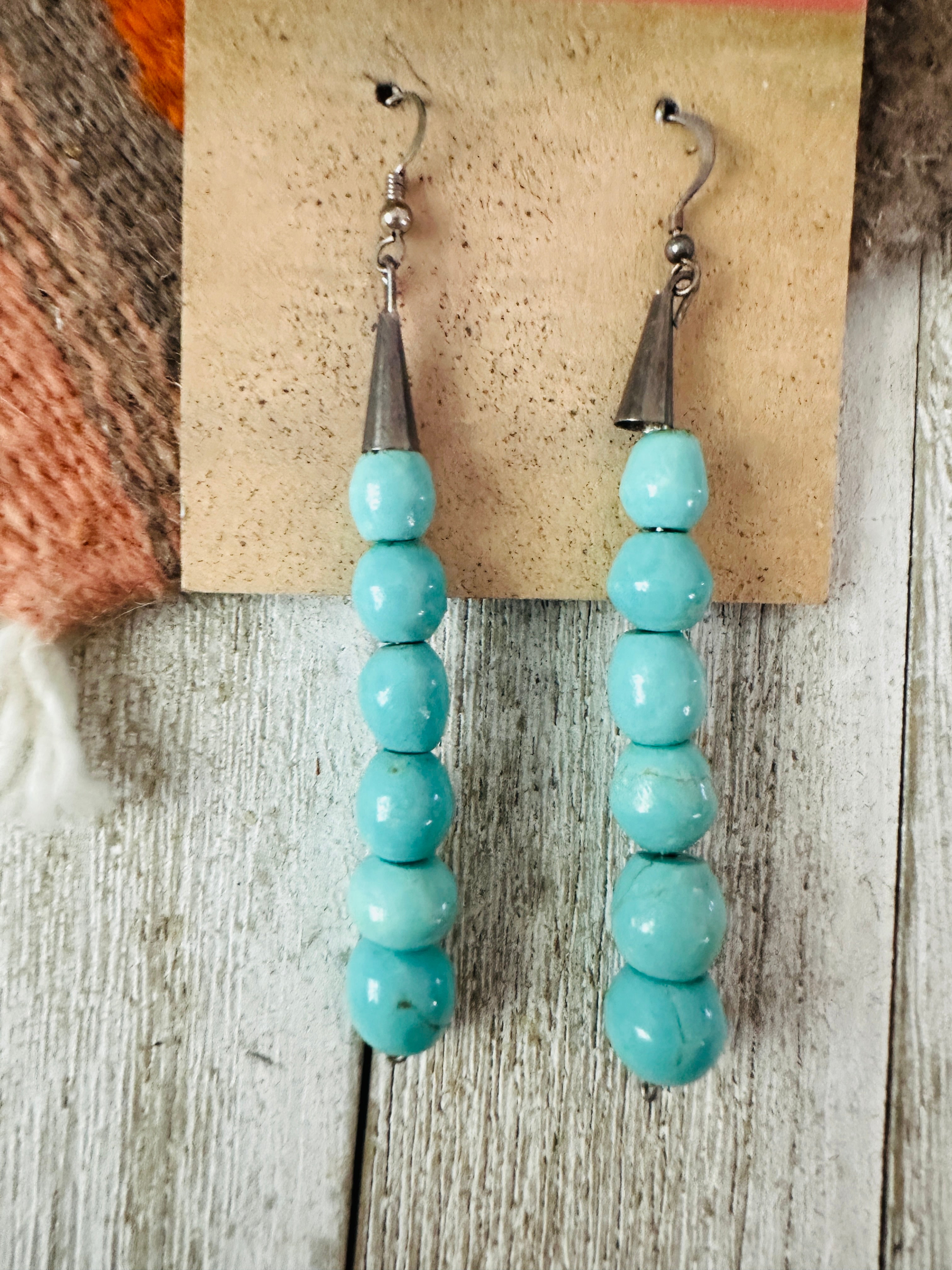 Handcrafted Turquoise Bead & Sterling Silver Dangle Earrings