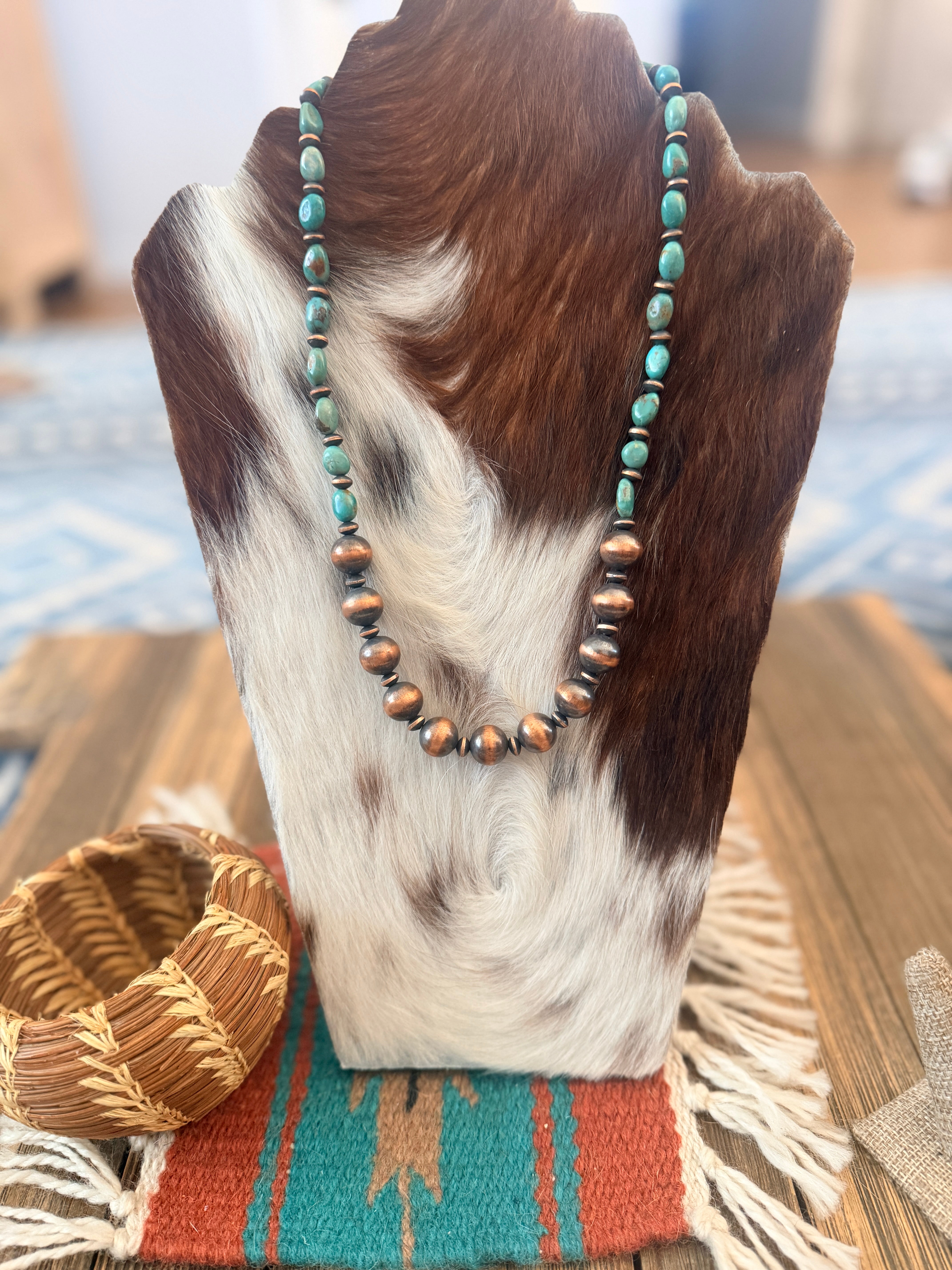 Handcrafted Turquoise & Copper 20” Beaded Necklace