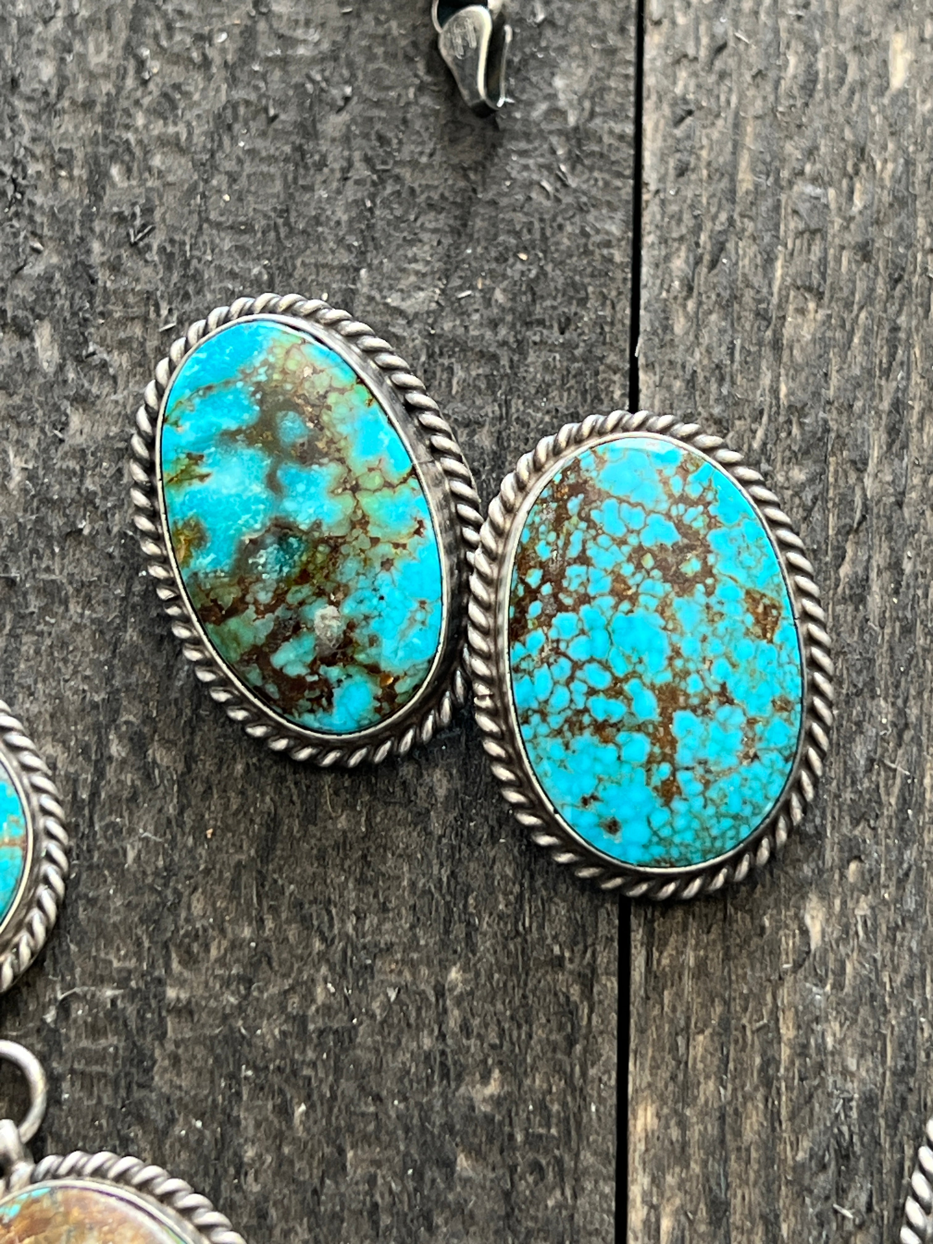 Handcrafted Sterling Silver and Birdseye Kingman Turquoise Y-Style Lariat Necklace and Earrings Set by Peggy Skeets