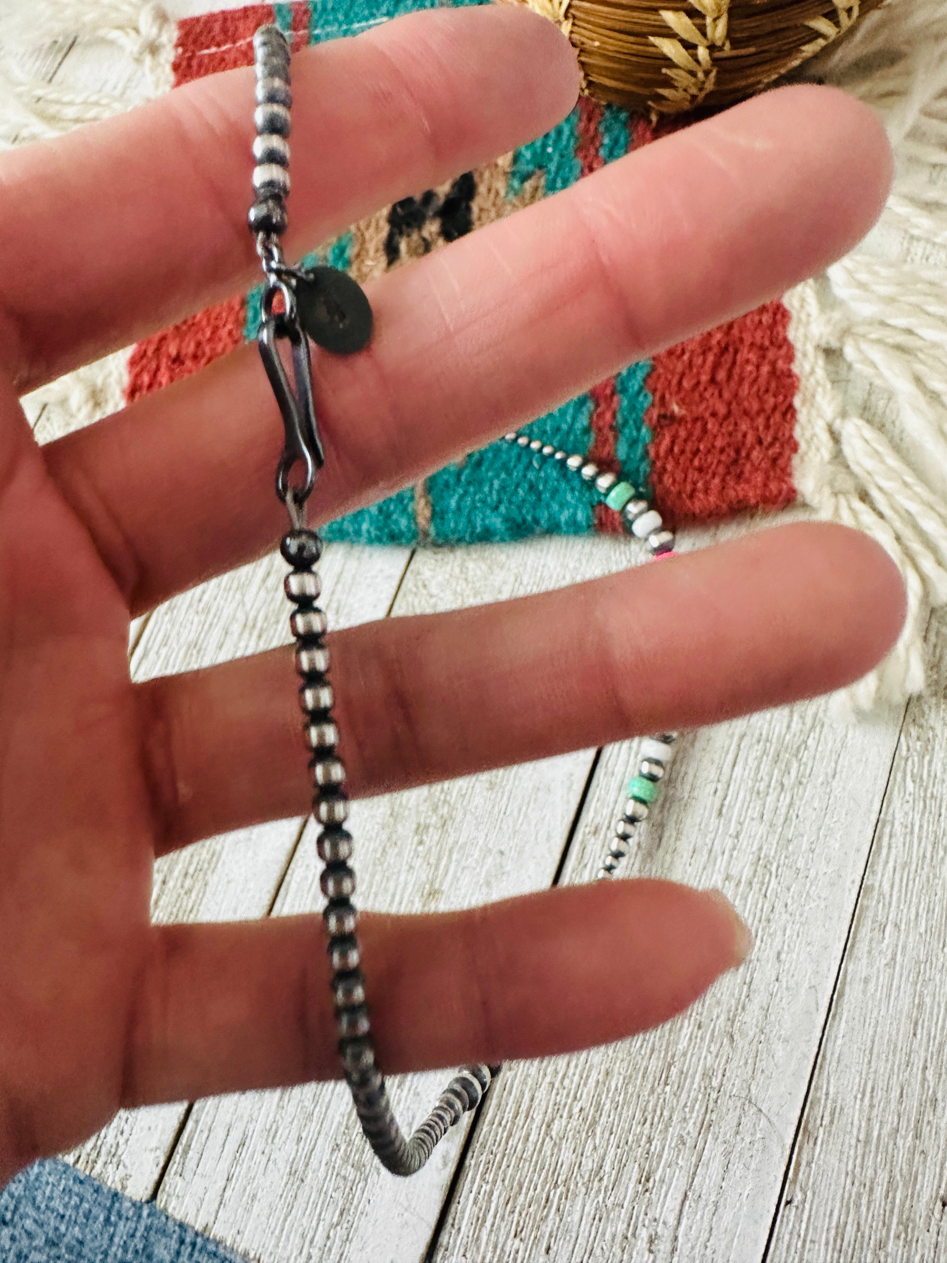 Handcrafted Sherbet Opal & Sterling Silver Beaded Necklace 18”