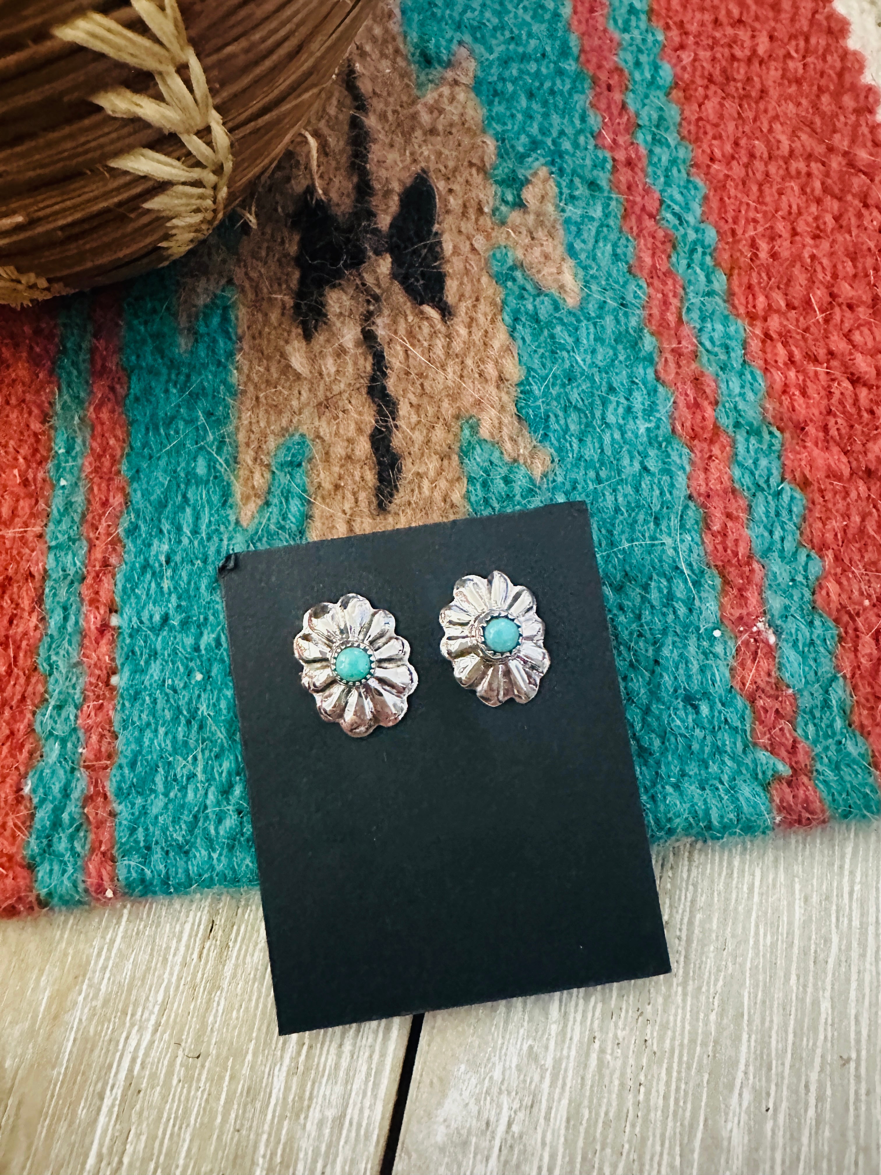 Handcrafted Sterling Silver & Turquoise Concho Stud Earrings