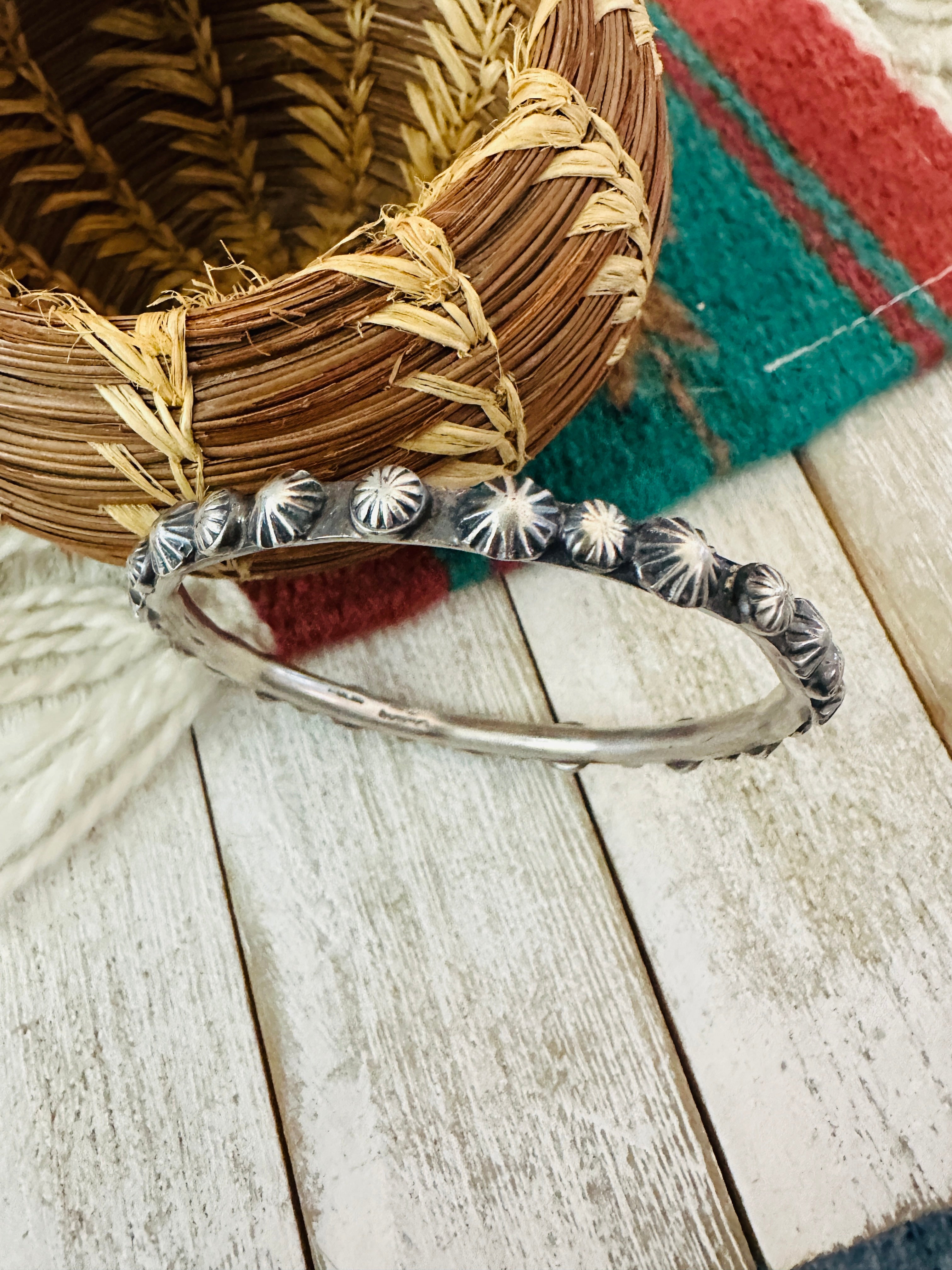 Chimney Butte Navajo Sterling Silver Studded Bangle Bracelet