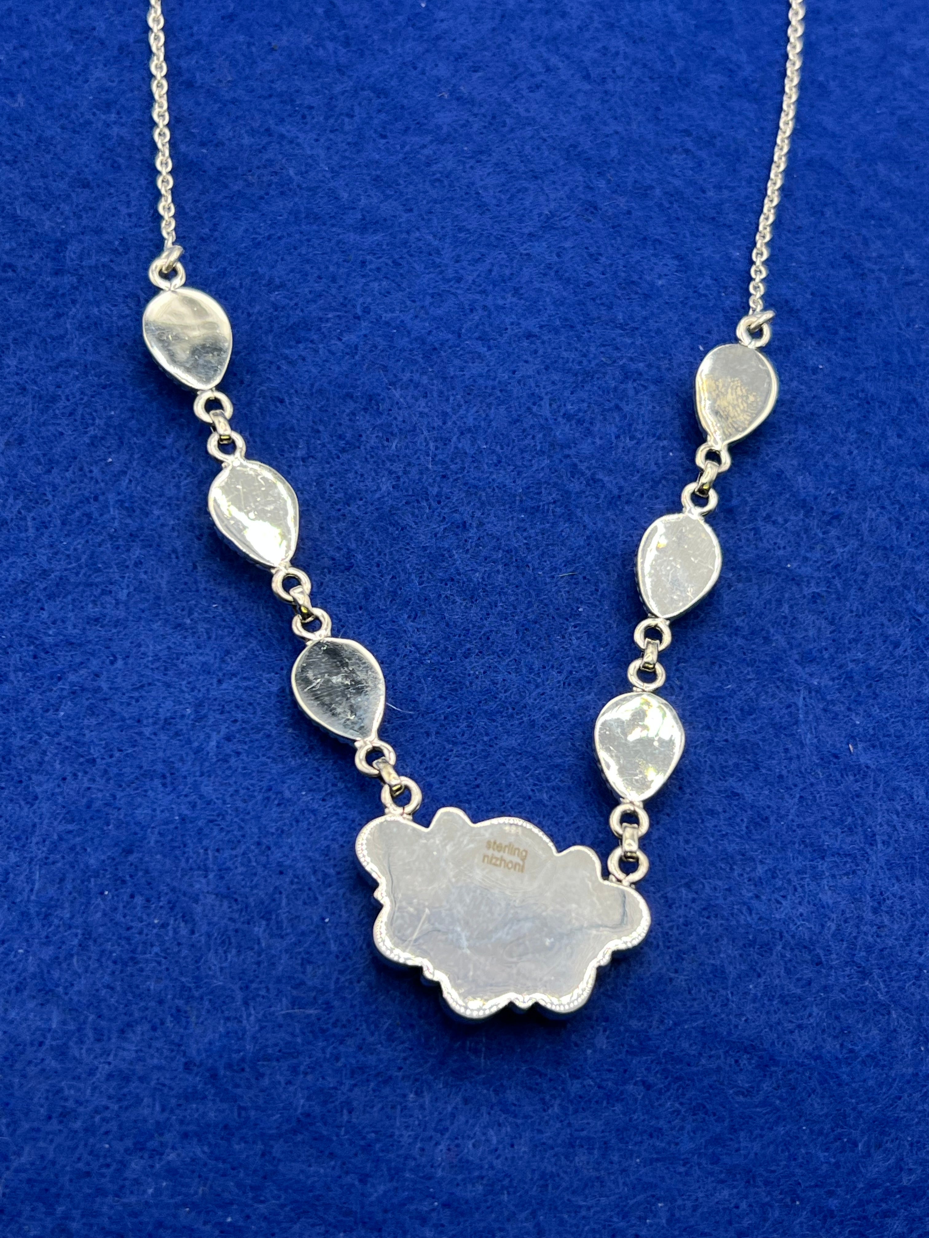 Handmade South Hill Sonoran Turquoise Cluster Sterling Silver Necklace