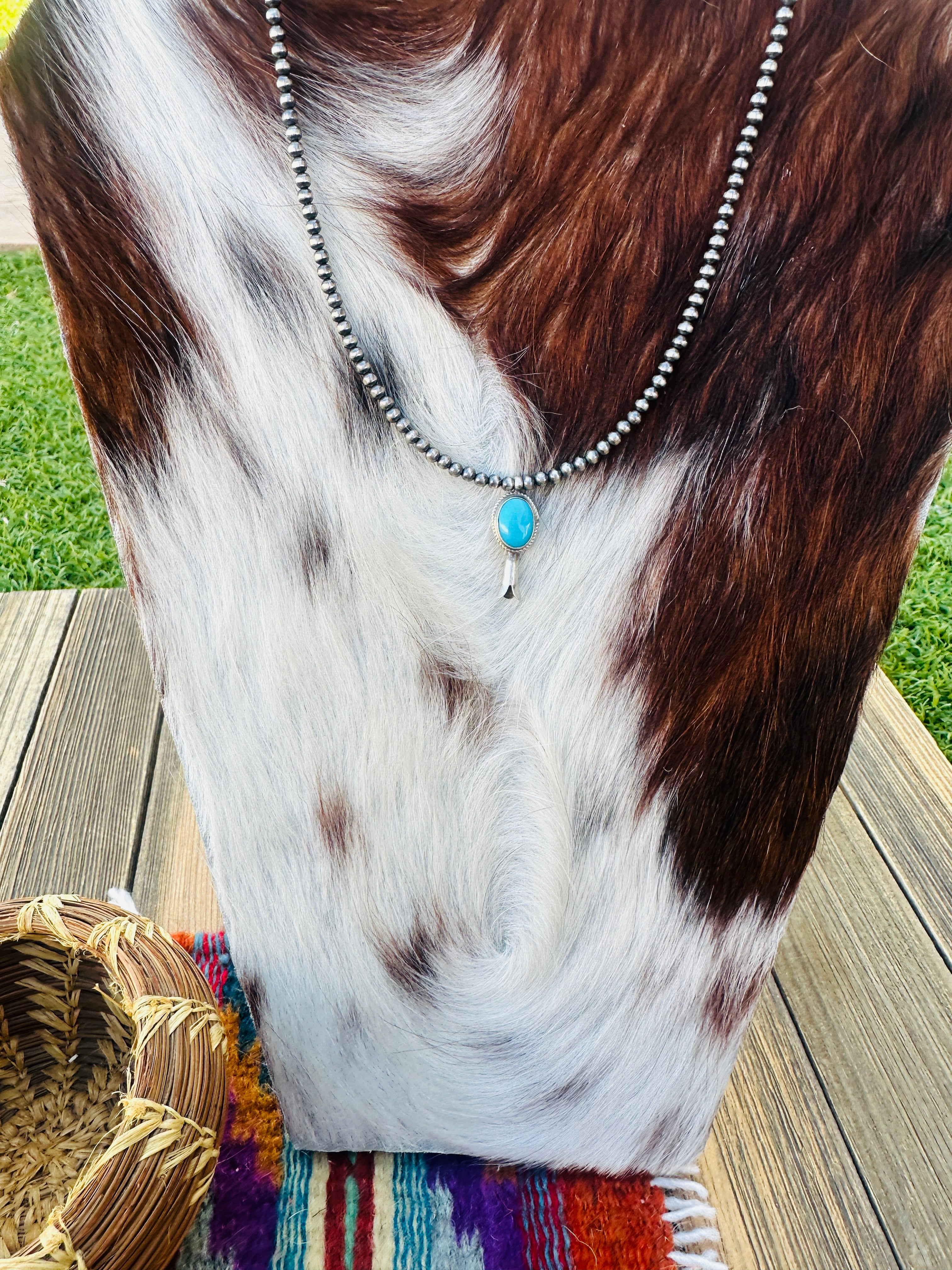 Handcrafted Turquoise & Sterling Silver Beaded Blossom Necklace