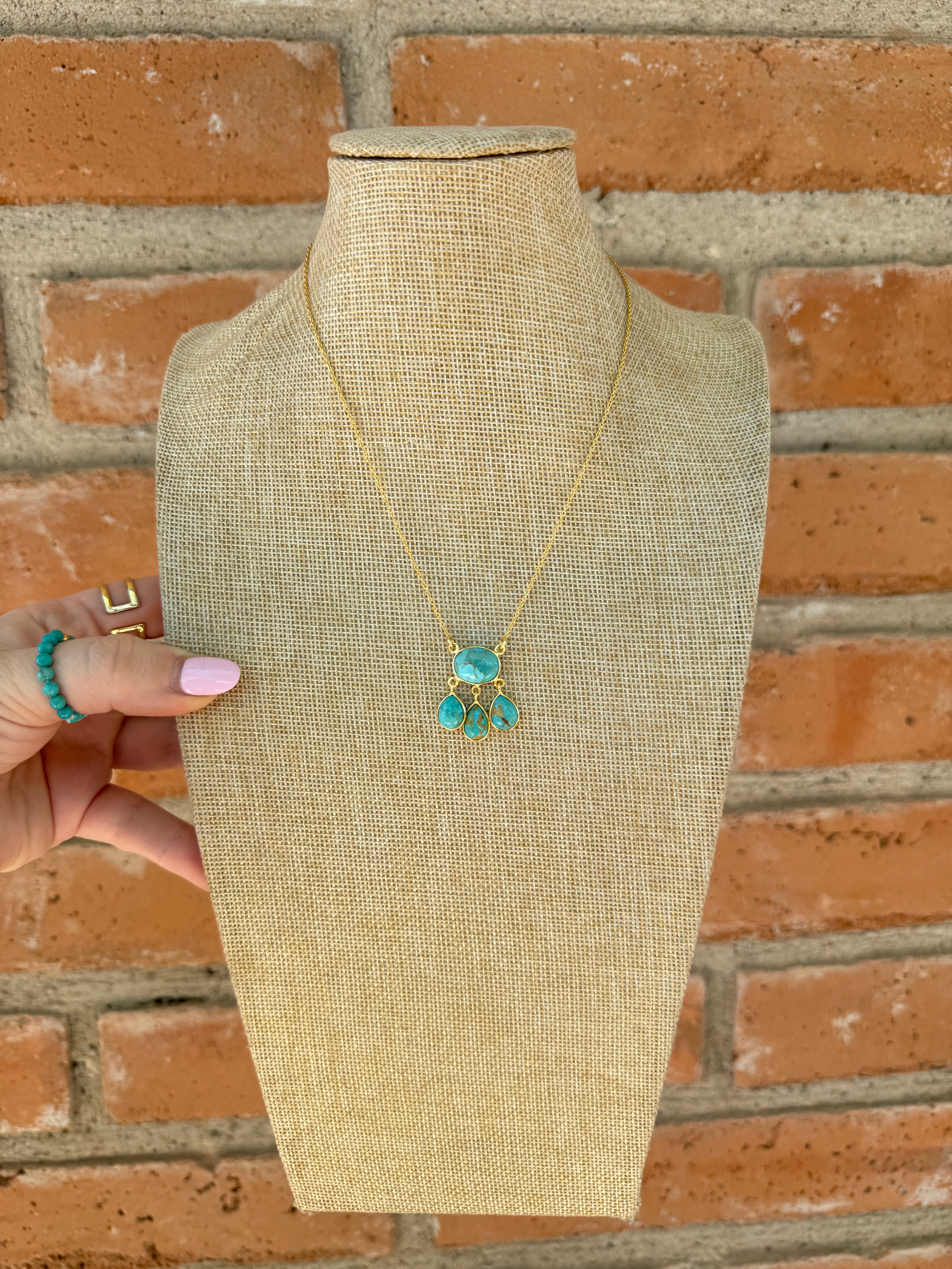 “The Golden Collection” Natural Turquoise 4 Stone Handmade Gold Plated Necklace