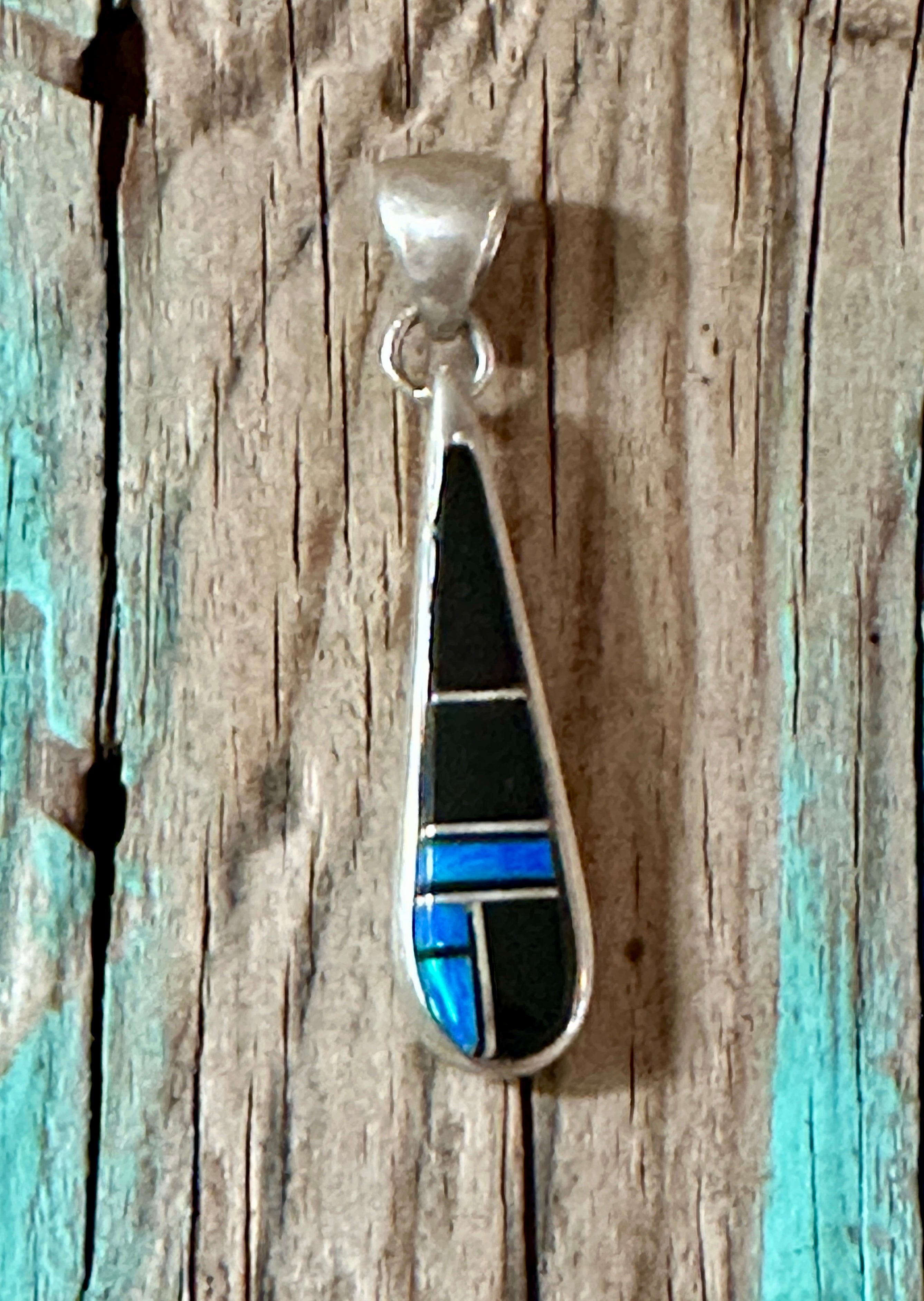 Handcrafted Onyx, Blue Opal Sterling Silver Pendant