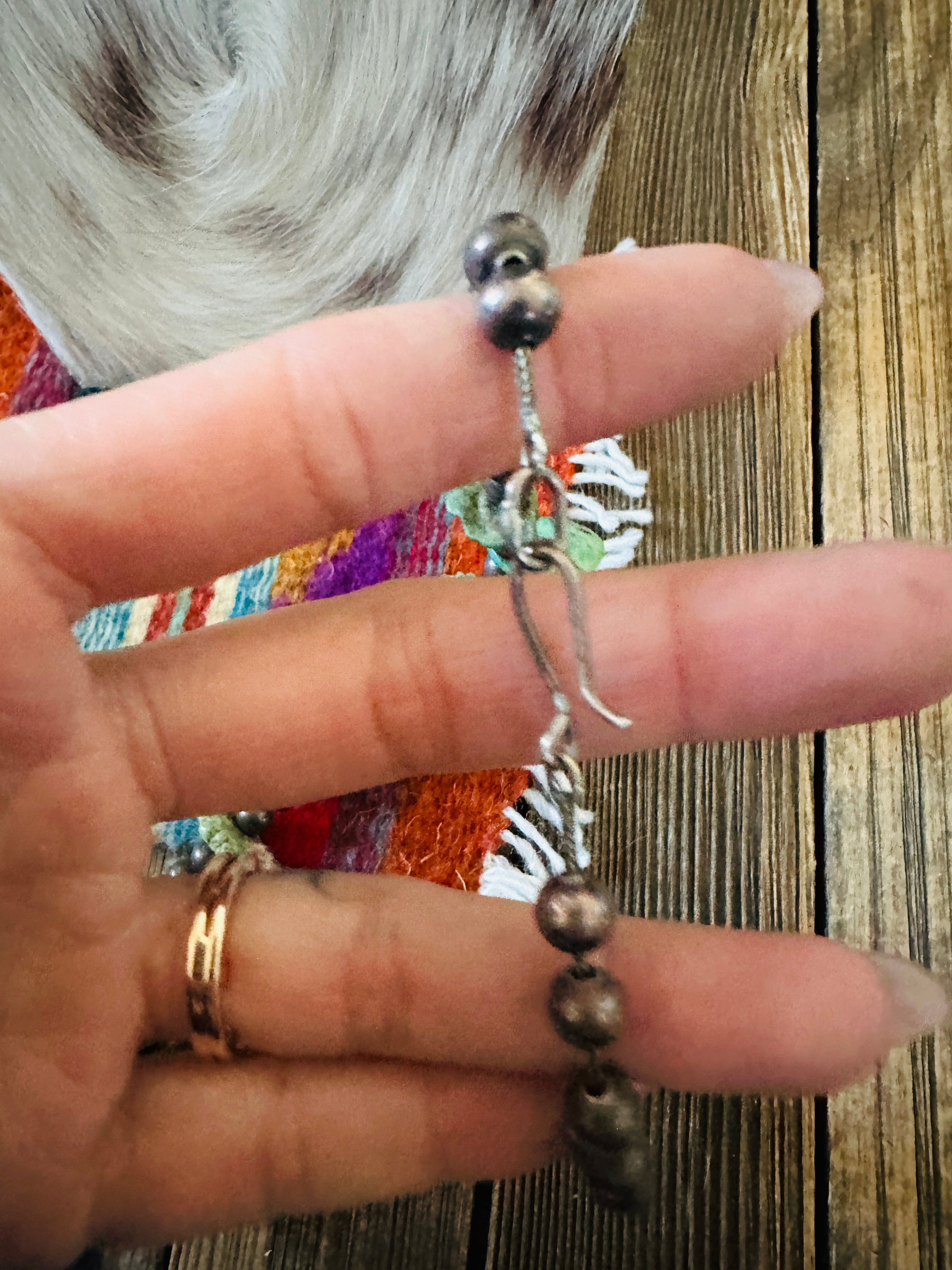 Old Pawn Handcrafted Turquoise & Sterling Silver Beaded 16” Necklace