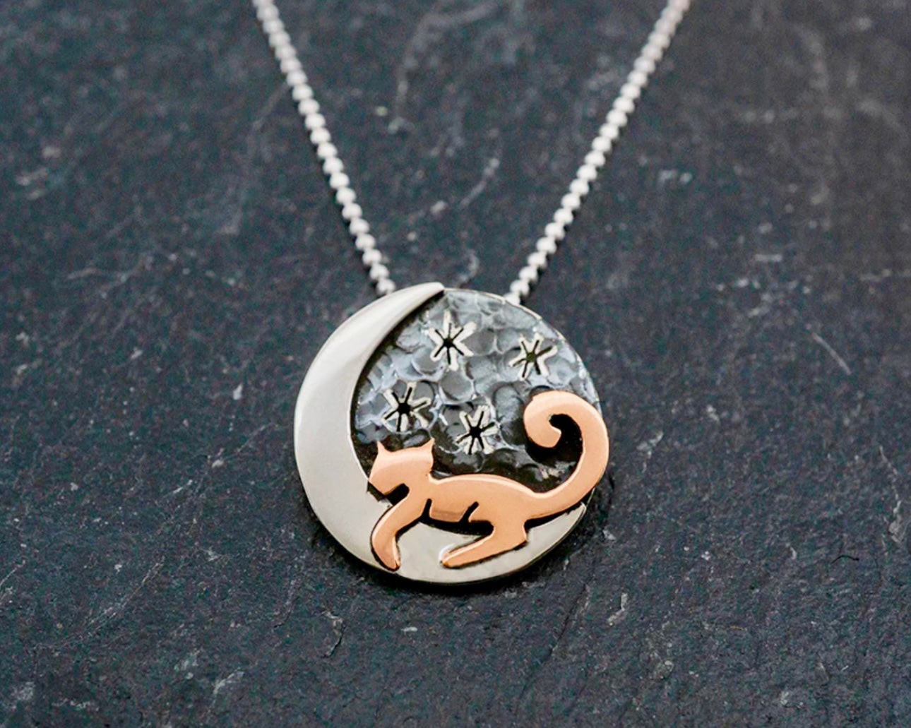 Cat on the Moon Pendant Necklace