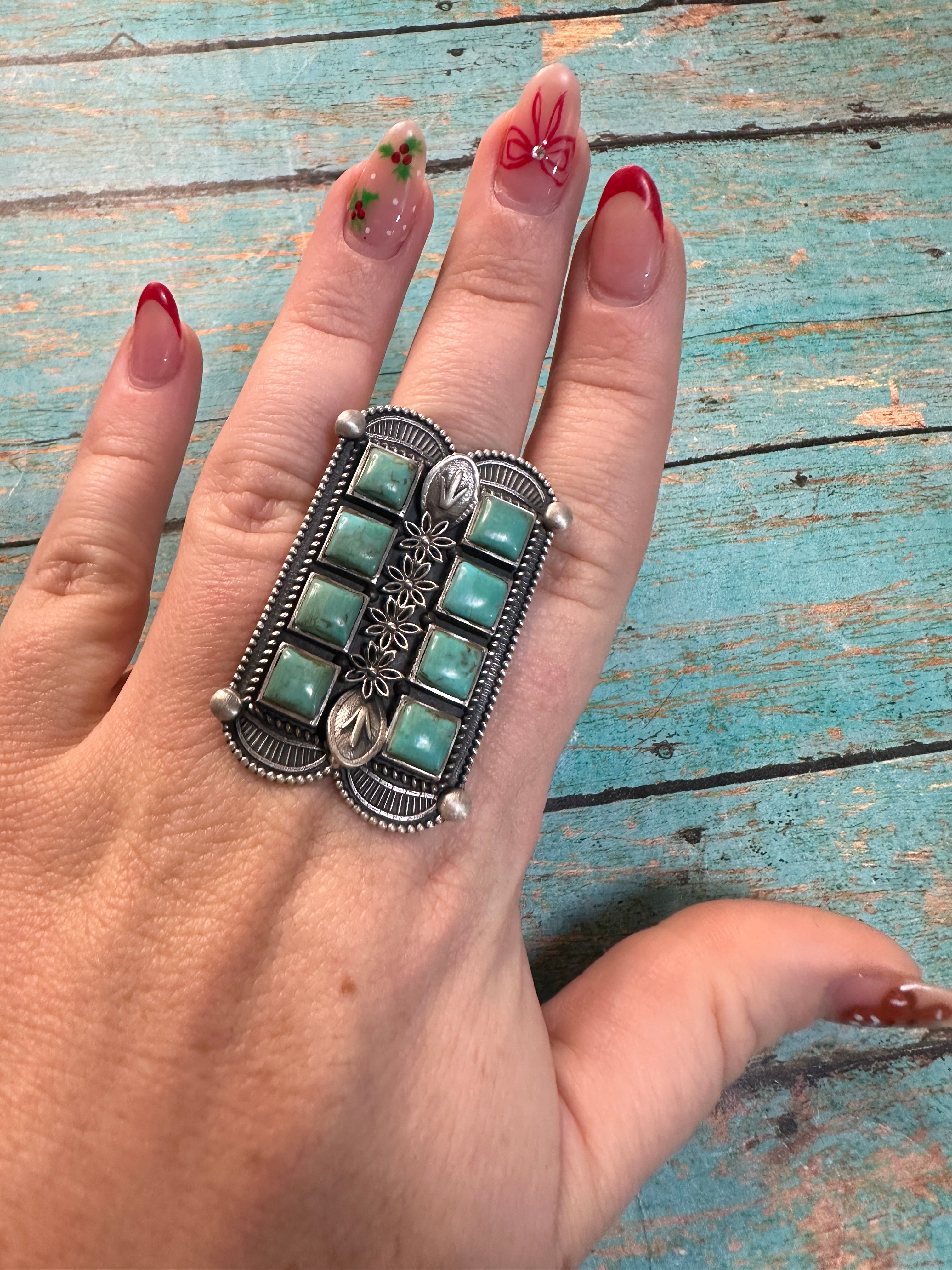 Handmade Turquoise & Sterling Silver Adjustable Double Row Ring