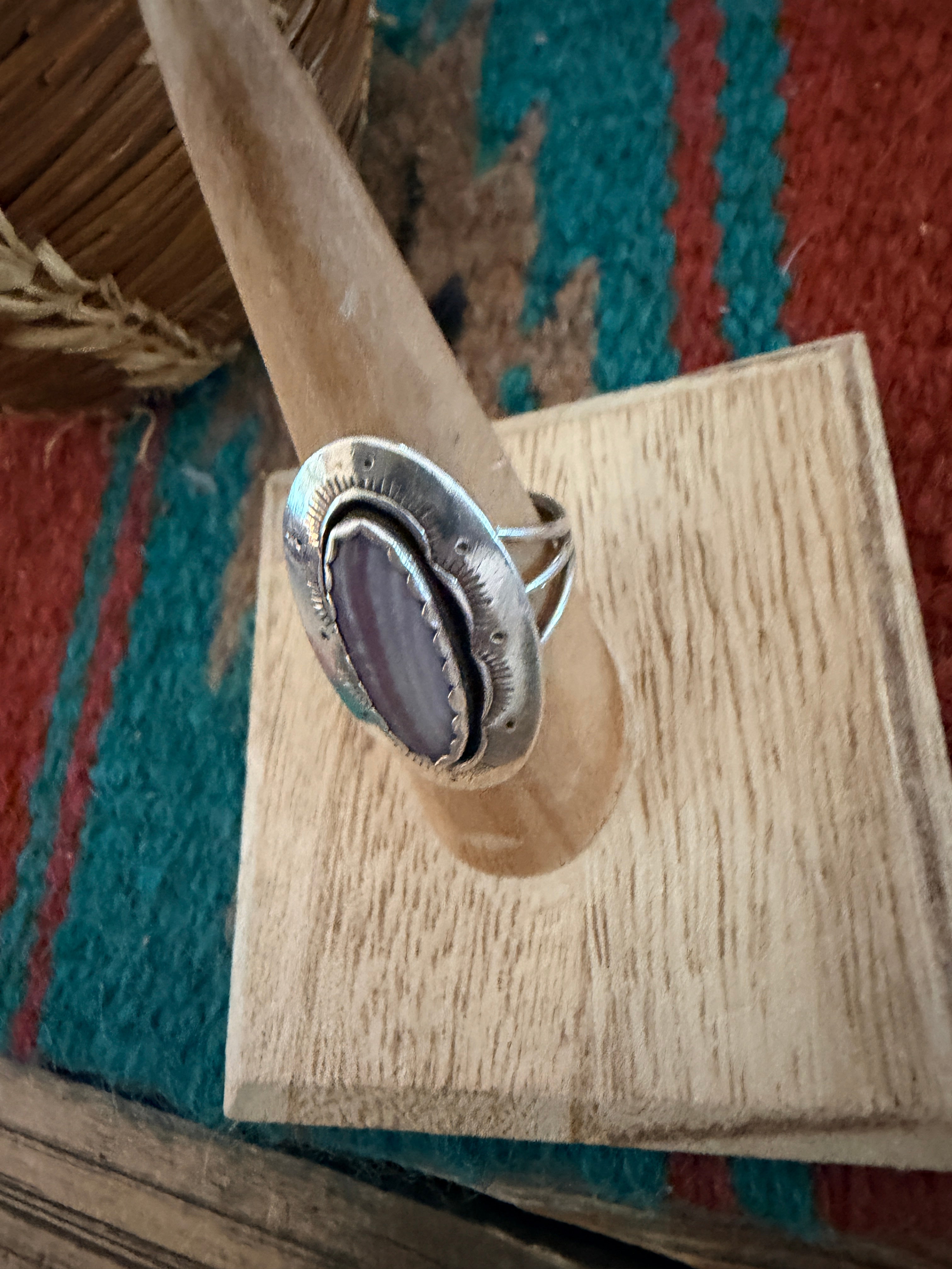 Old Pawn Handcrafted Wampum & Sterling Silver Ring Size 7.75