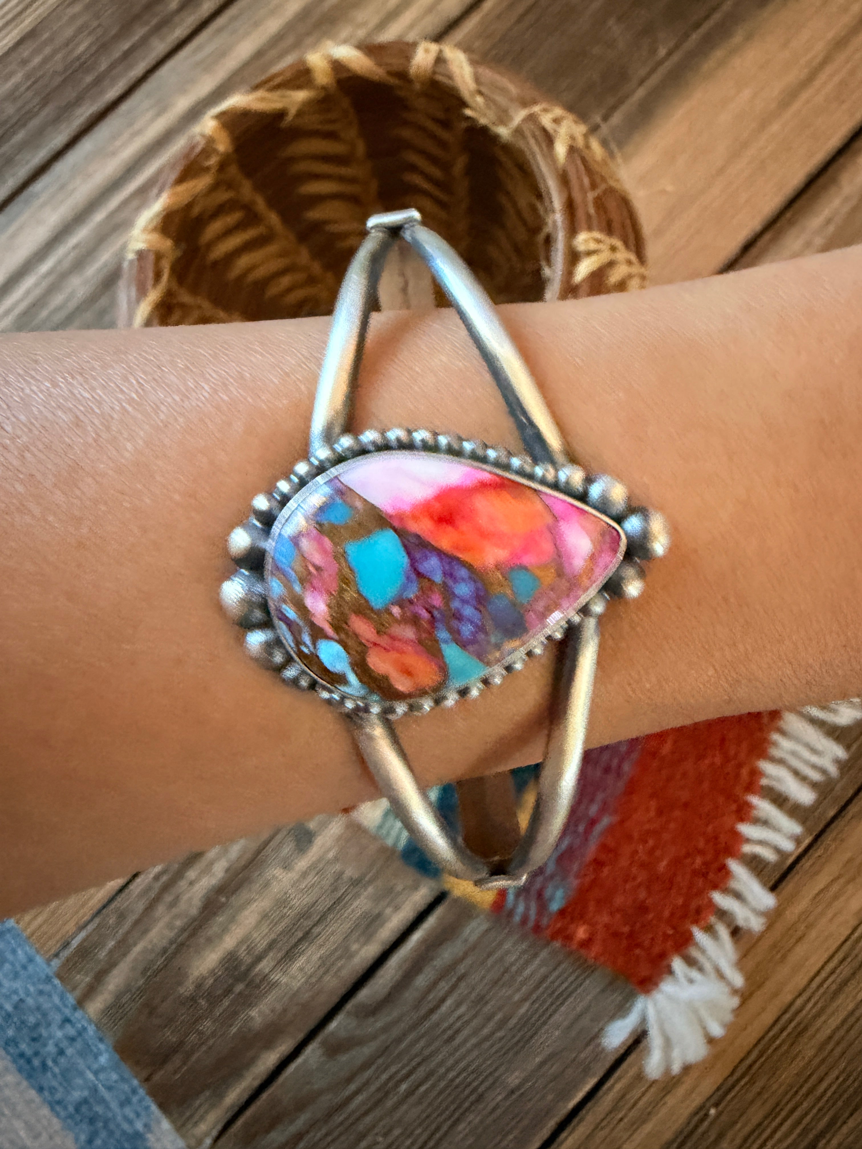 Handcrafted Pink Dream Mojave & Sterling Silver Cuff Bracelet