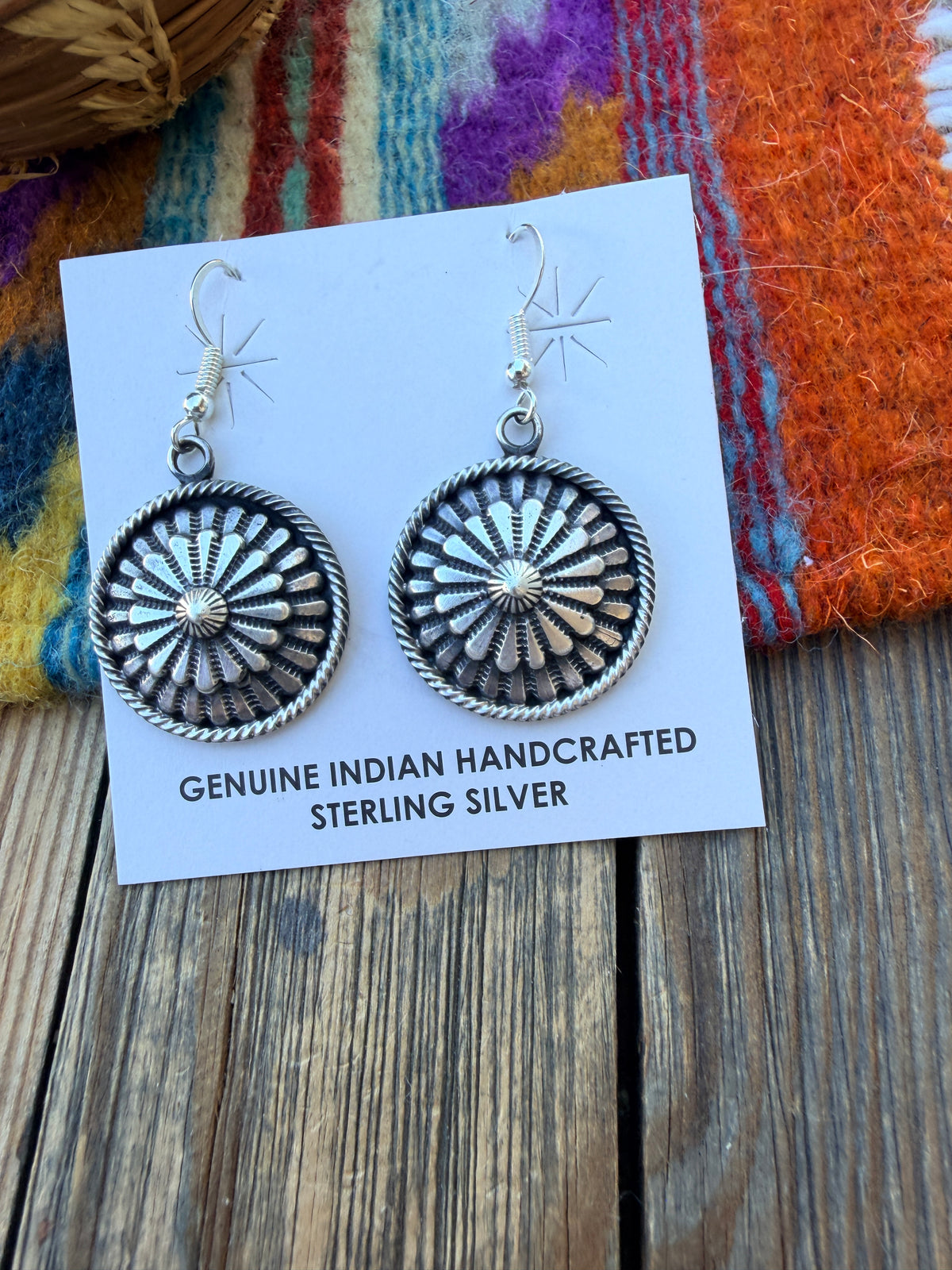 Handcrafted Sterling Silver Concho Dangle Earrings by Tom Lewis