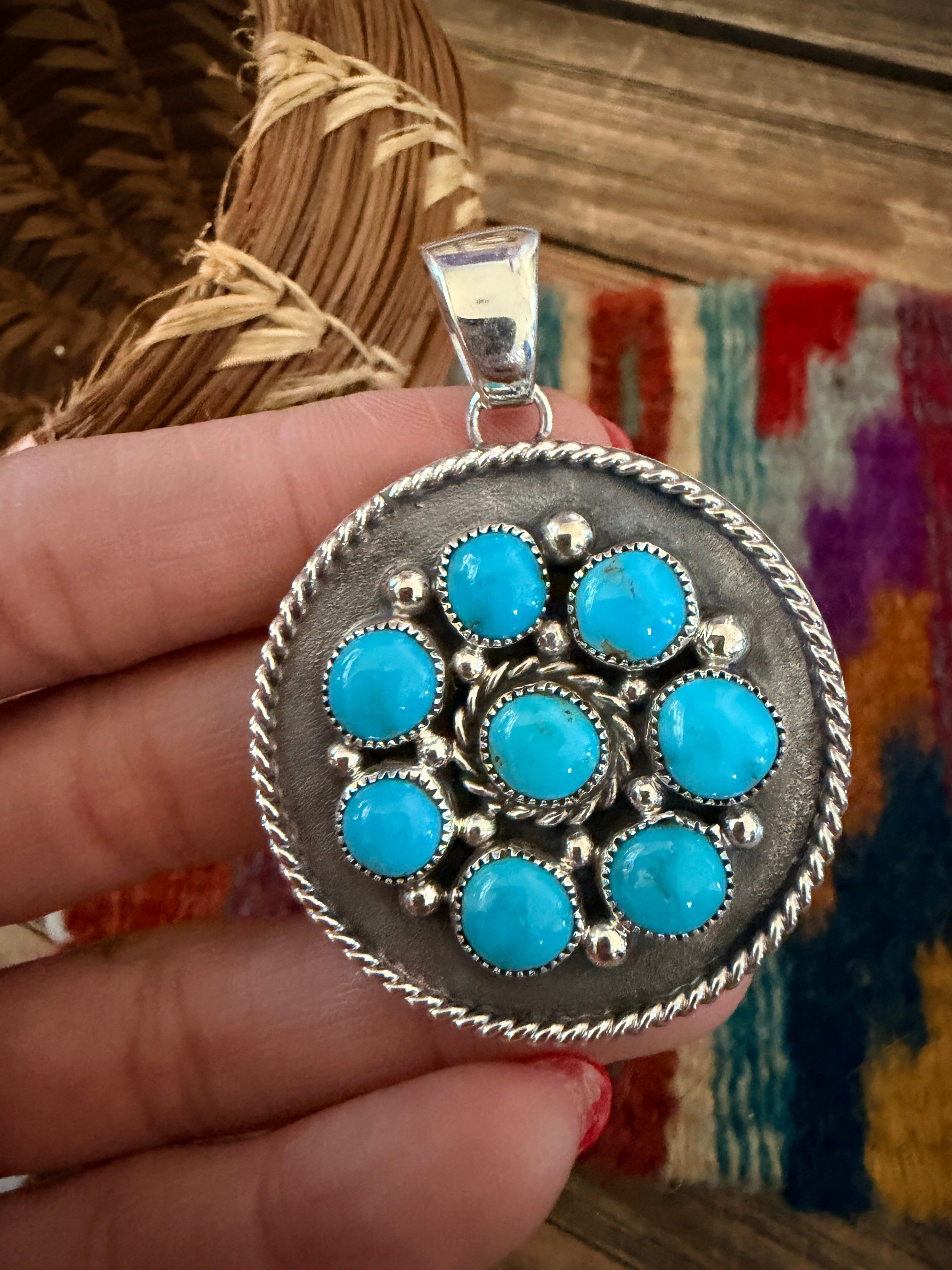 Handcrafted Turquoise and Sterling Silver Cluster Pendant