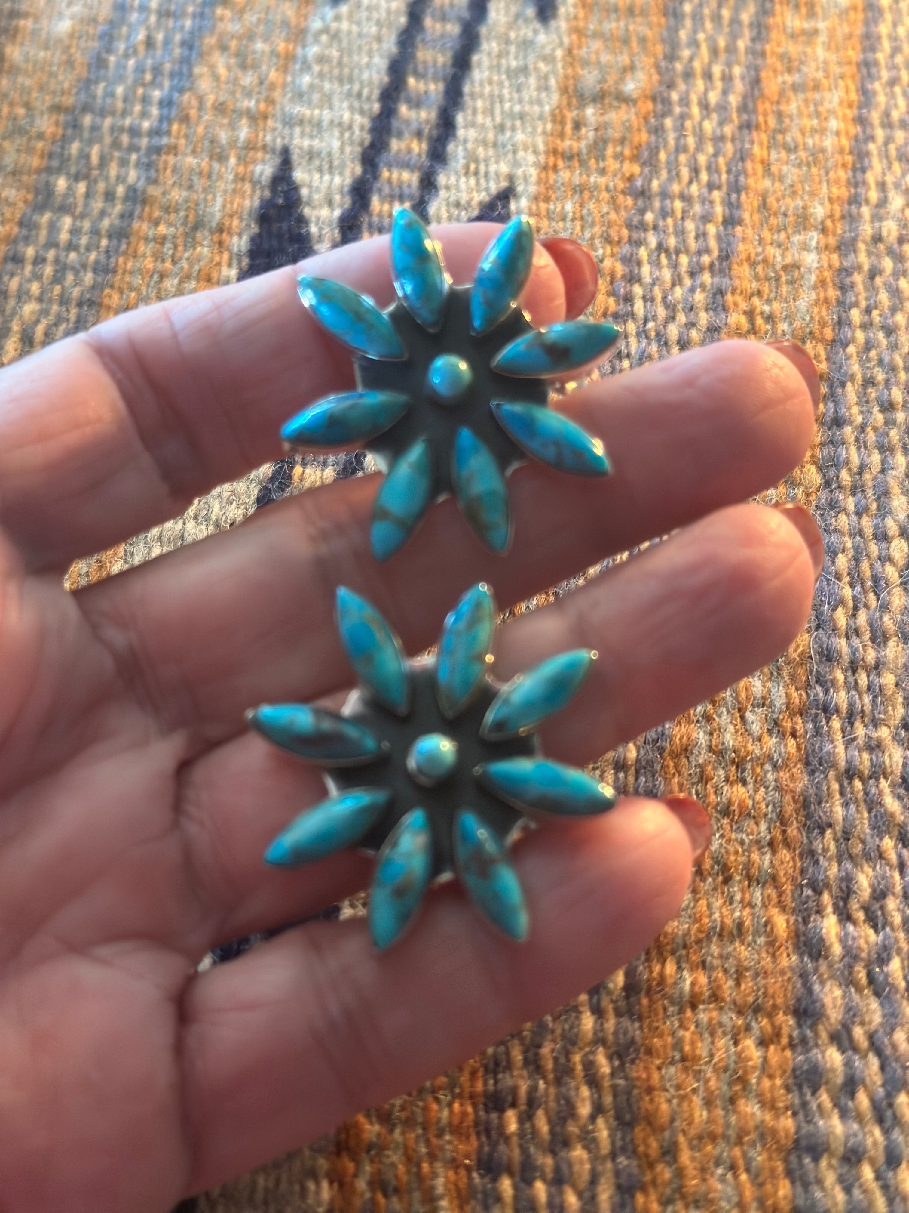 Handmade Sterling Silver and Turquoise Daisy Post Earrings