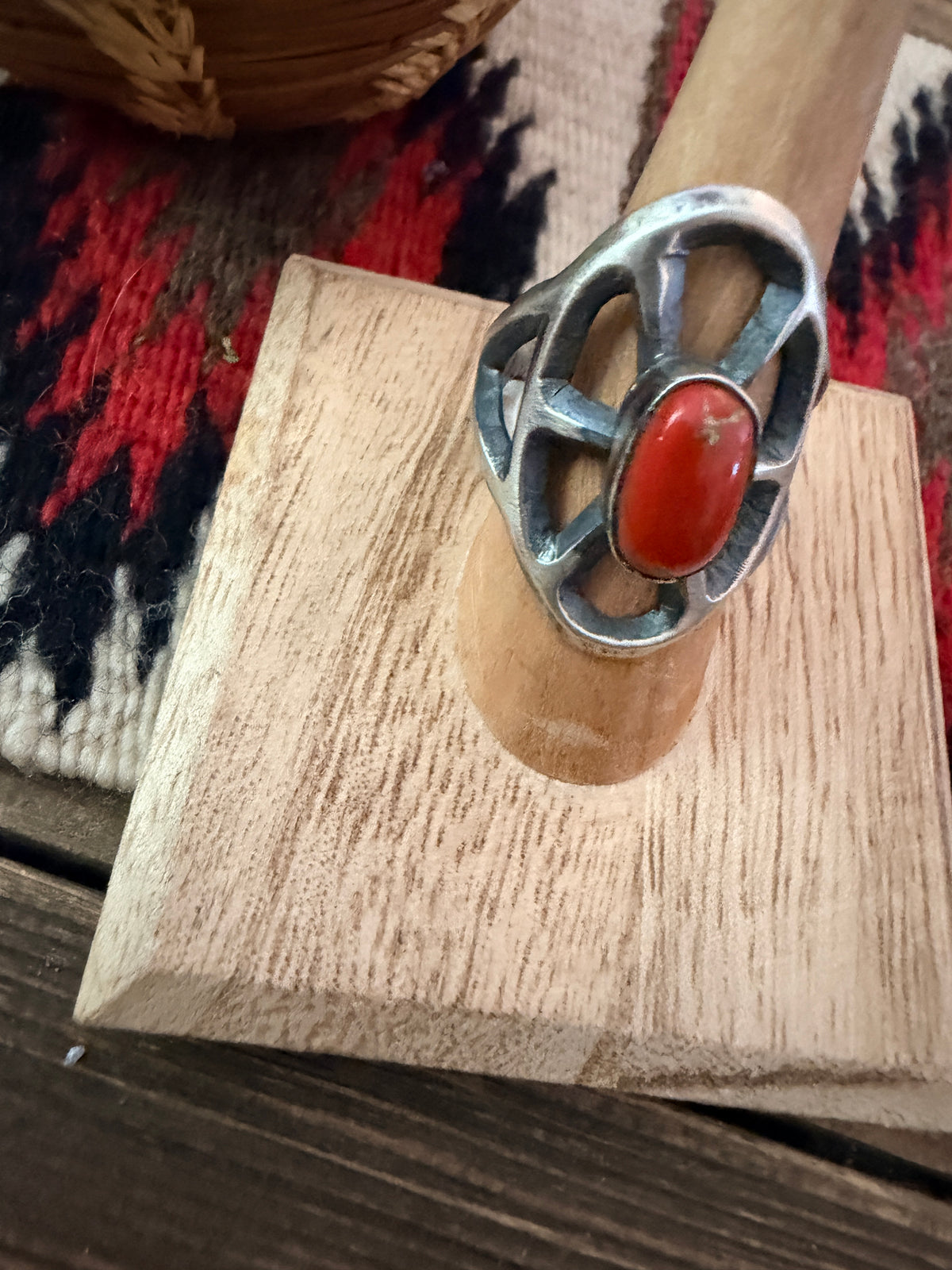 Handcrafted Coral and Sterling Silver Ring size 11 by Chimney Butte