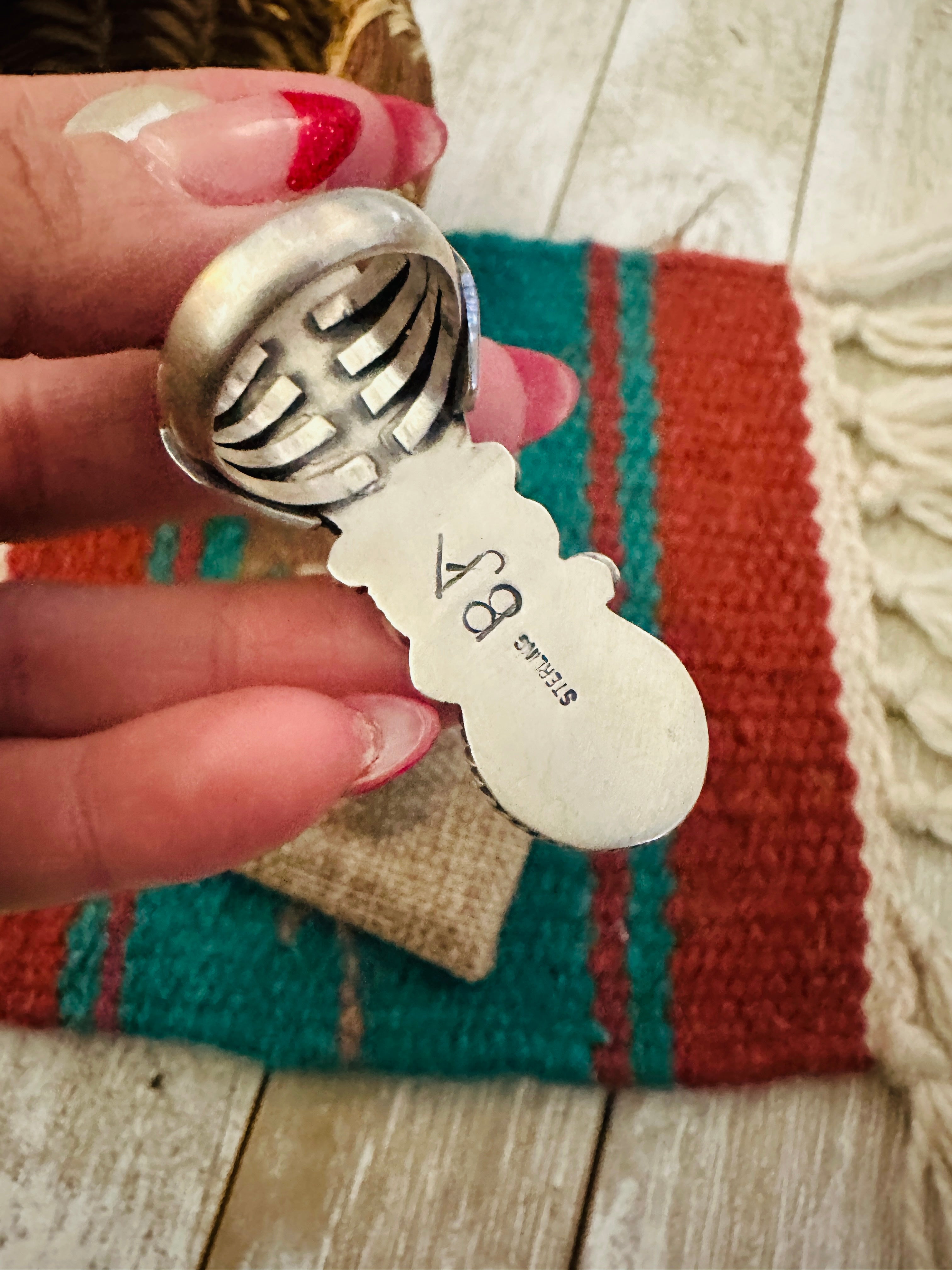 Handcrafted Golden Hills Turquoise & Sterling Silver Ring Size 8.25