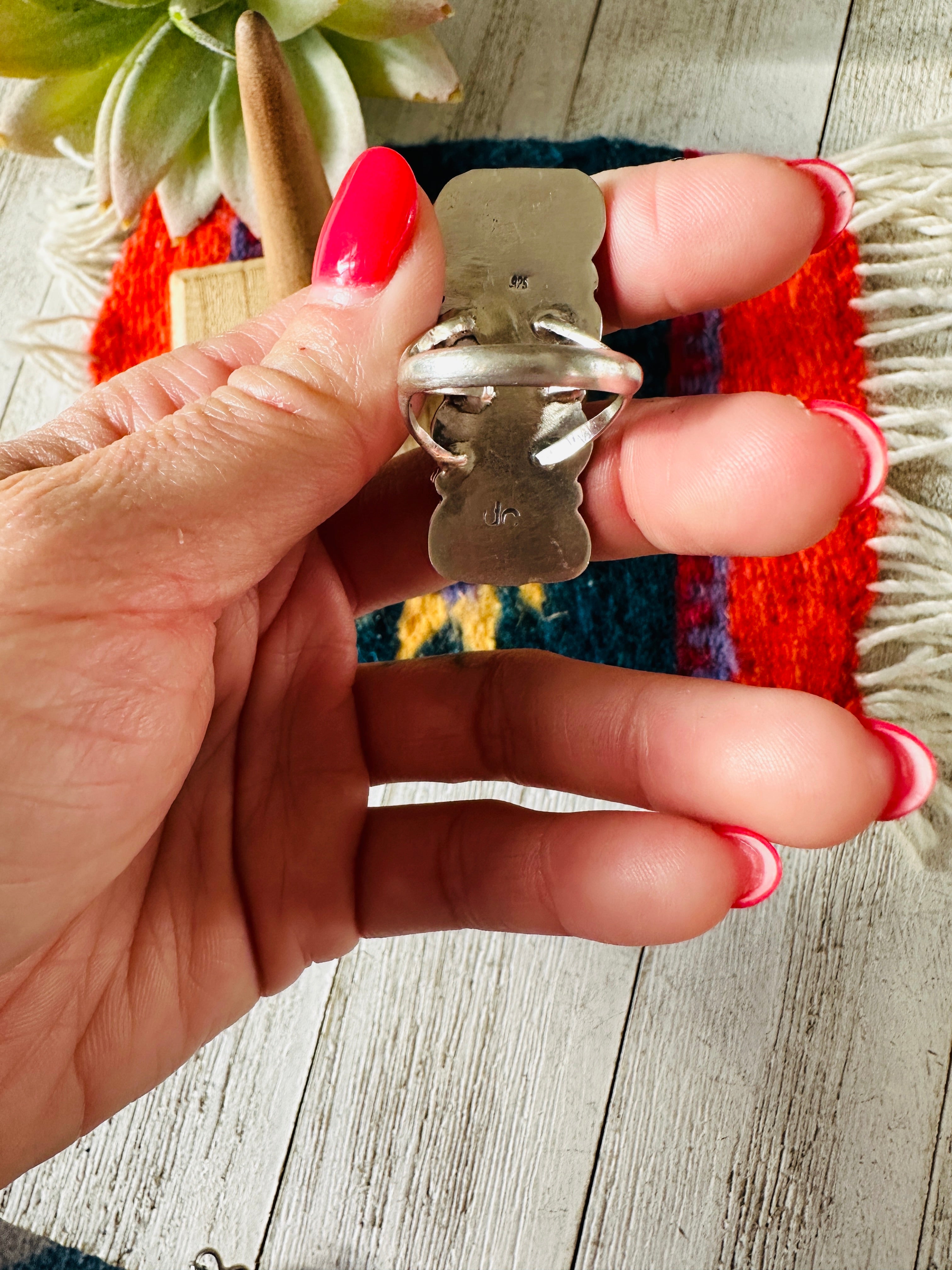 Handcrafted Kingman Turquoise & Sterling Silver Ring Size 9.5