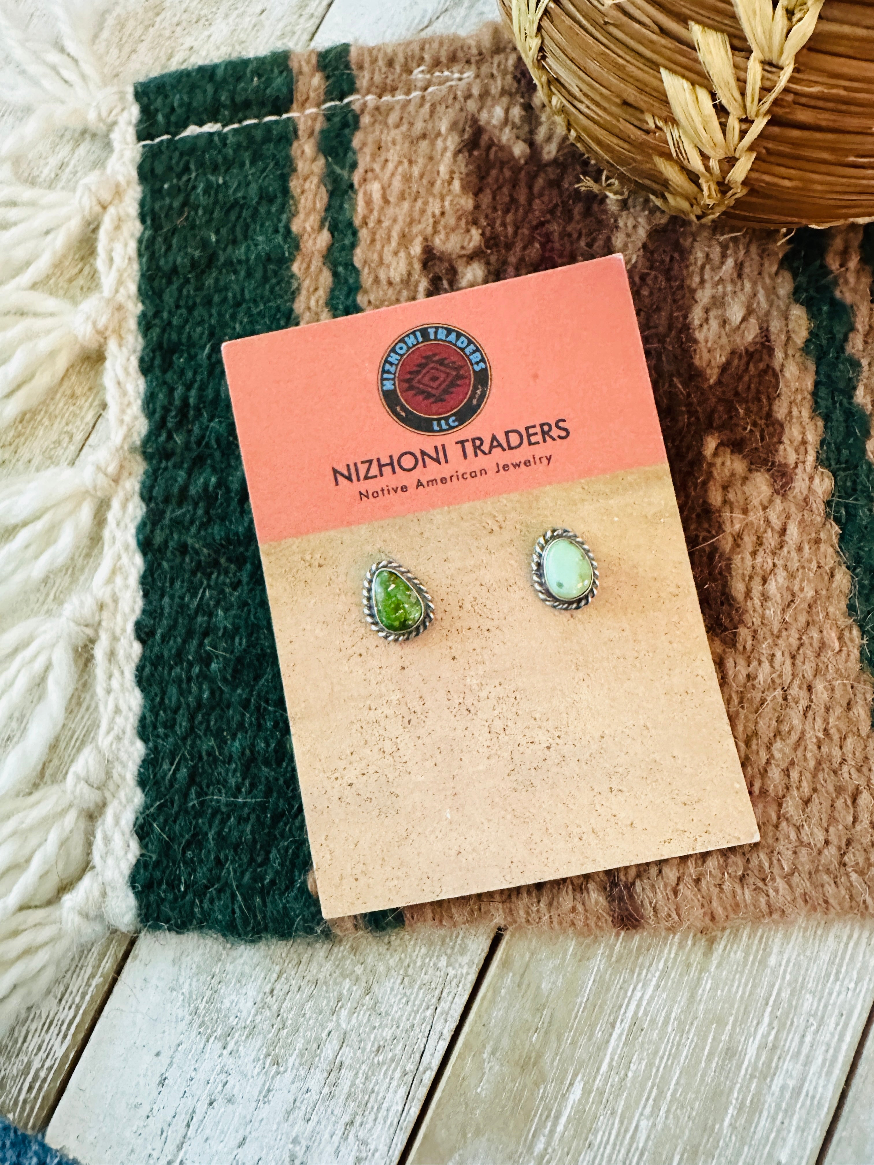 Handcrafted Sonoran Mountain Turquoise & Sterling Silver Teadrop Stud Earrings