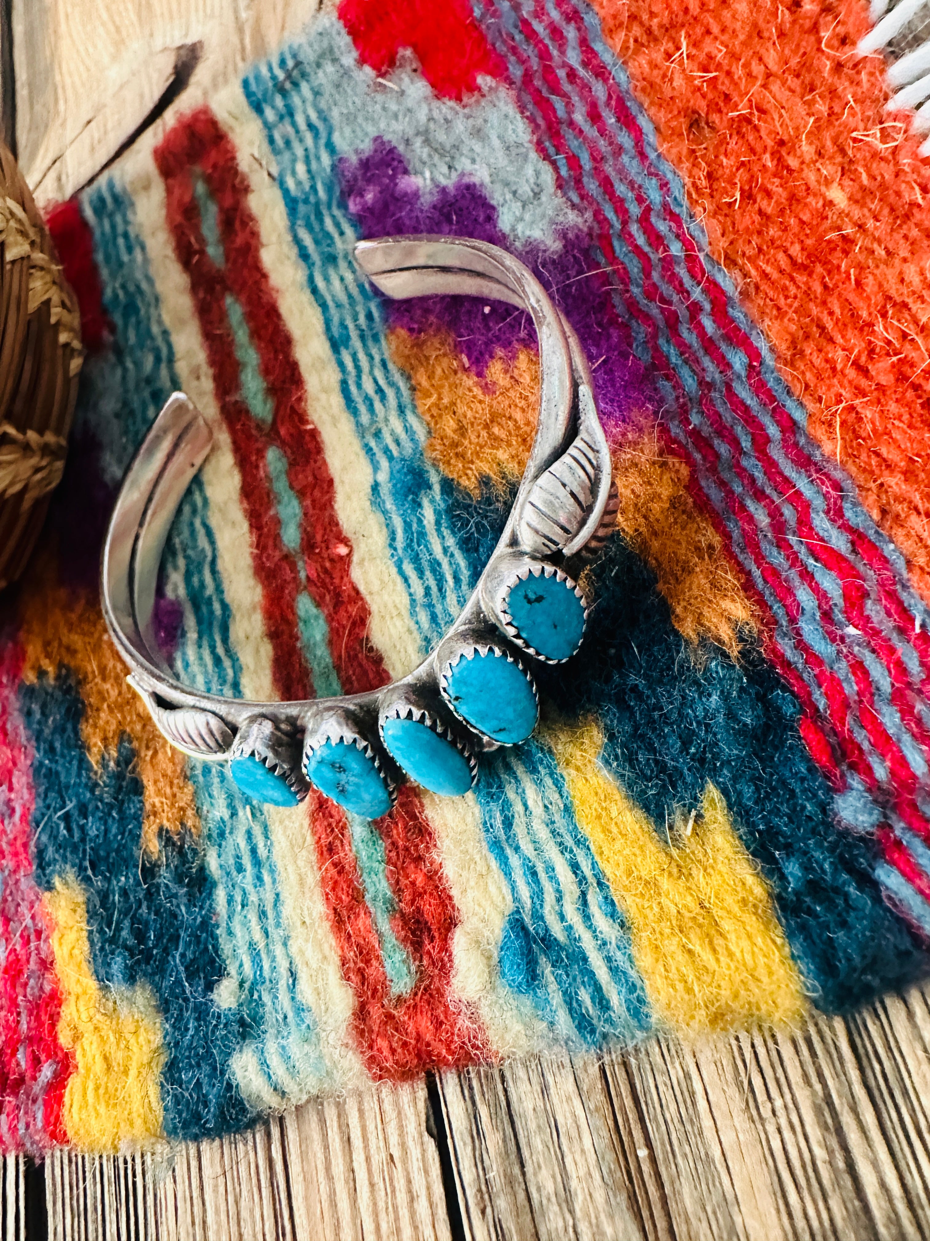 Handcrafted Old Pawn Sterling Silver & Turquoise Cuff Bracelet