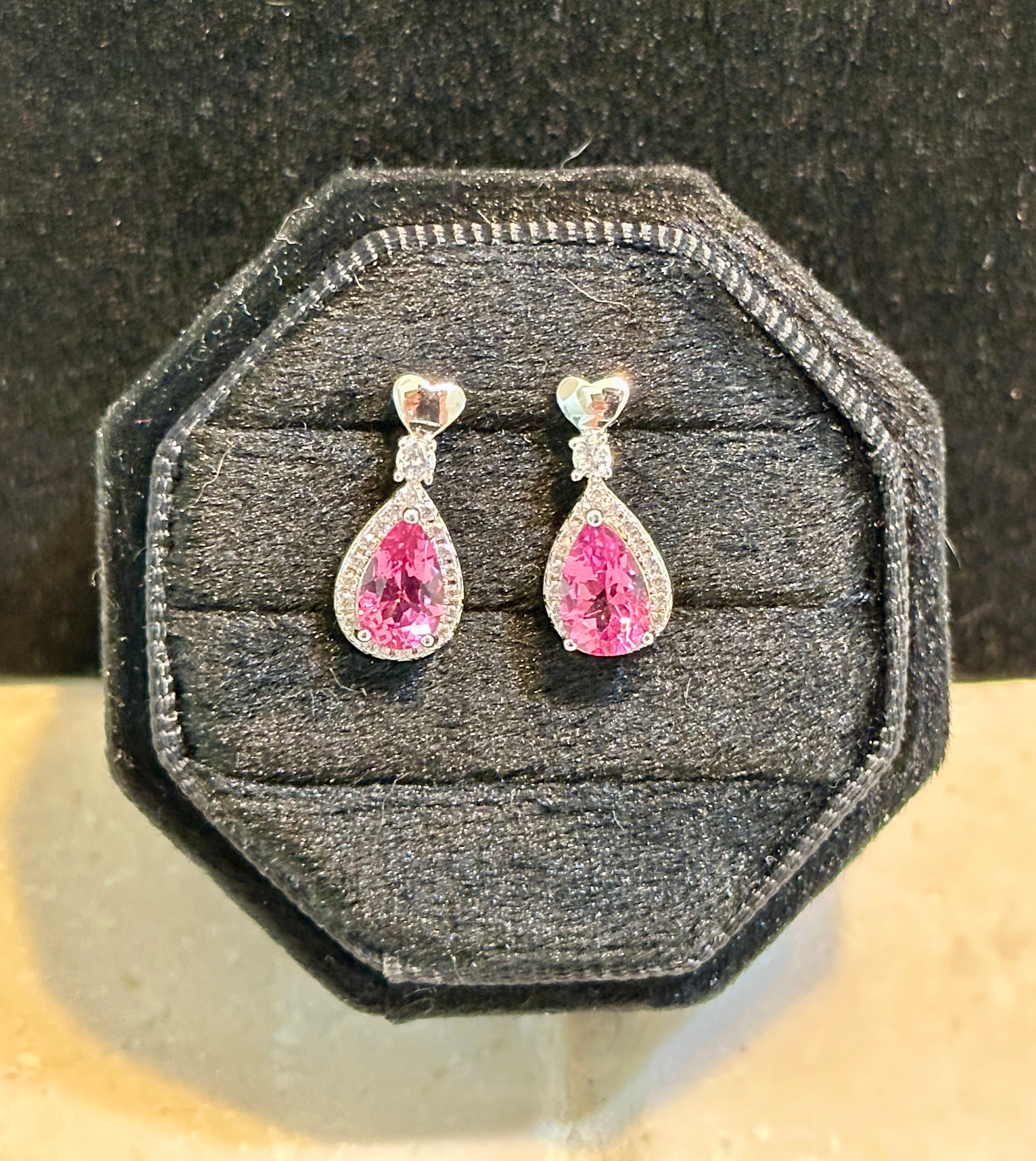 Pink Topaz Teardrop Shape Sterling Silver Dangle Earrings