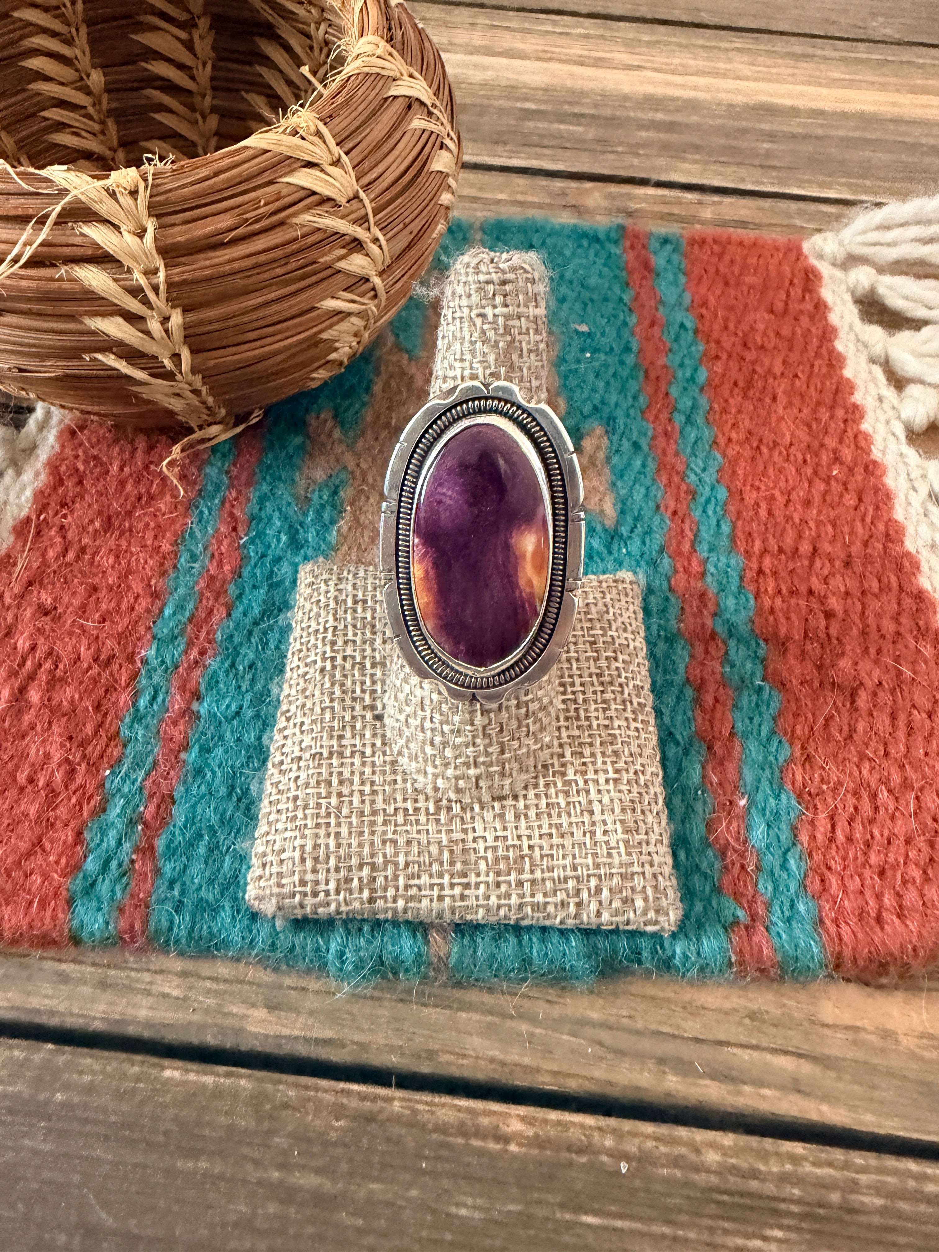 Handcrafted Purple Spiny & Sterling Silver Ring Size 9 by Wydell Billie